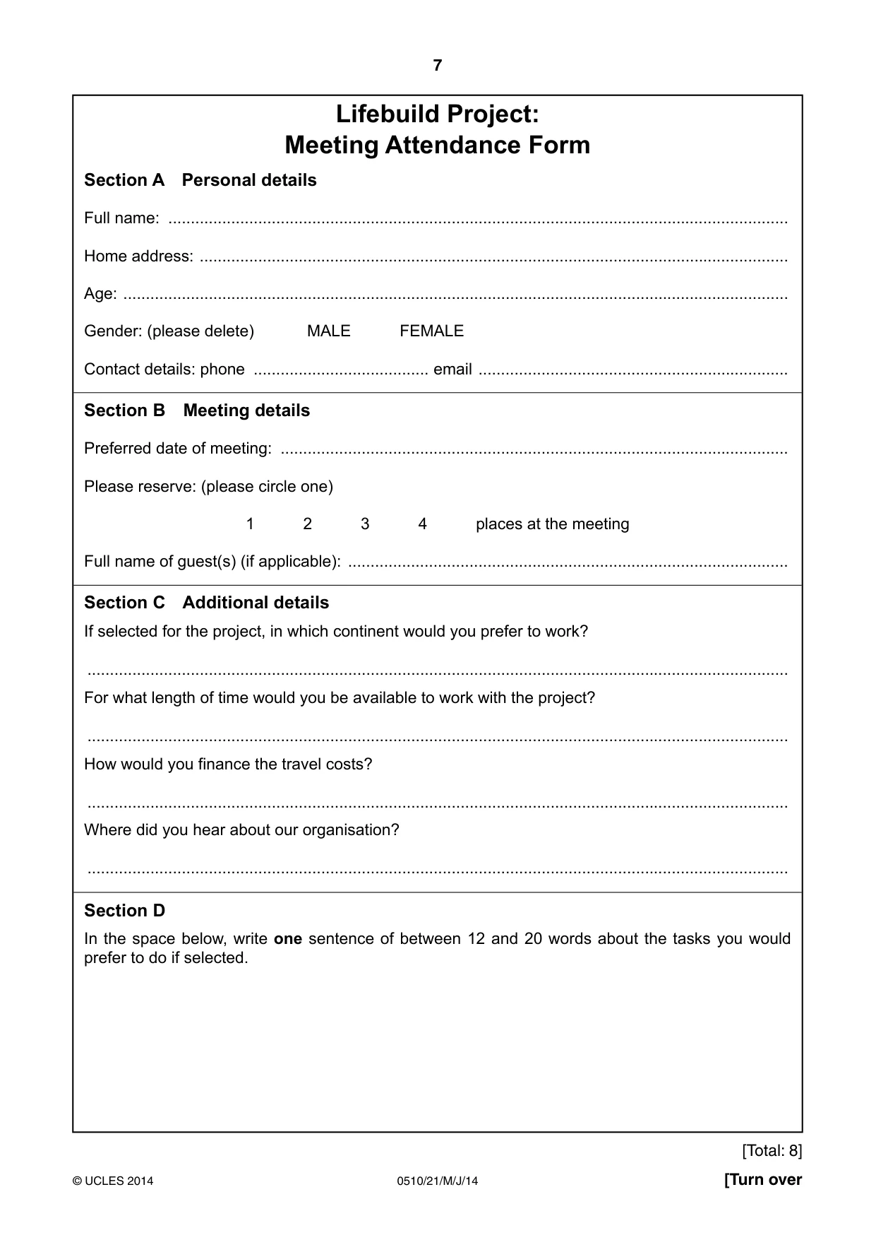 Cambridge IGCSE English - Second Language (oral endorsement) 0510 2014 May/June Paper 2 · Variant 1 question paper, page 7 of 16