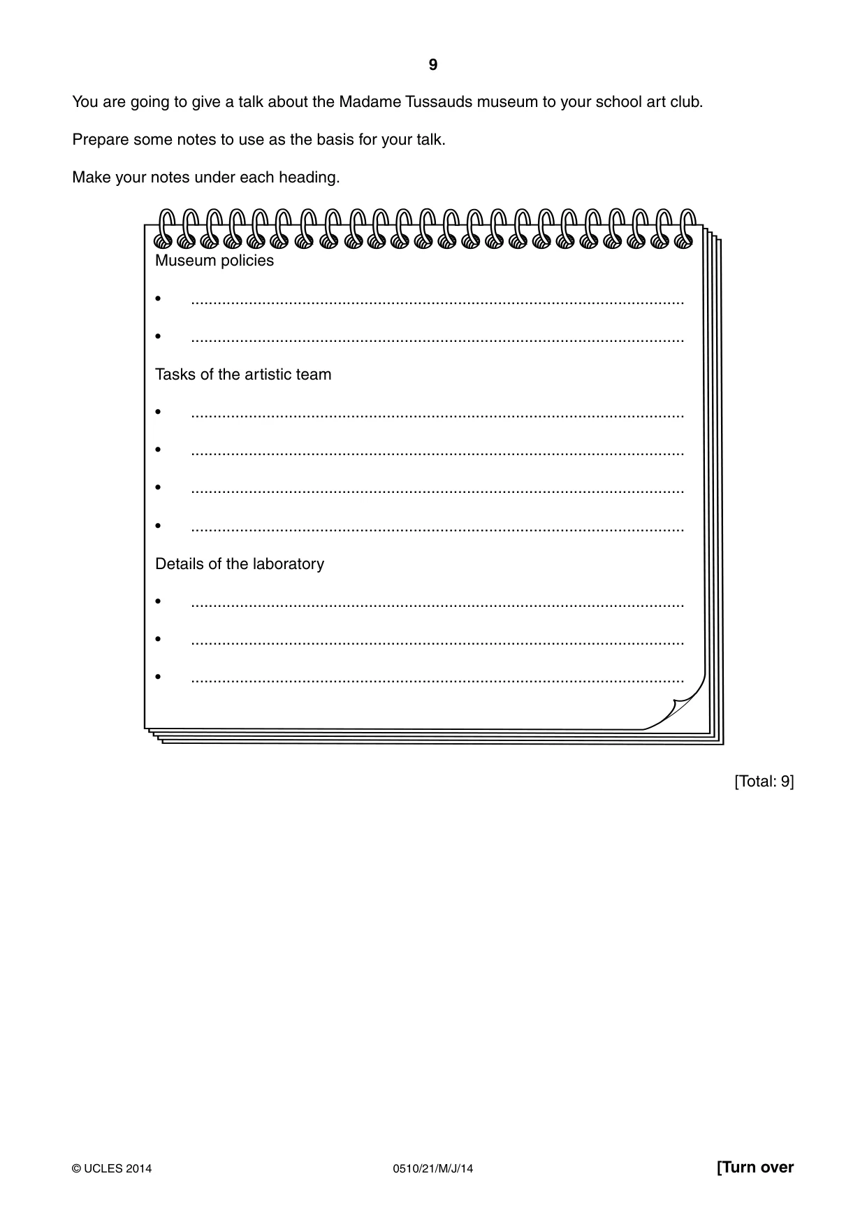 Cambridge IGCSE English - Second Language (oral endorsement) 0510 2014 May/June Paper 2 · Variant 1 question paper, page 9 of 16