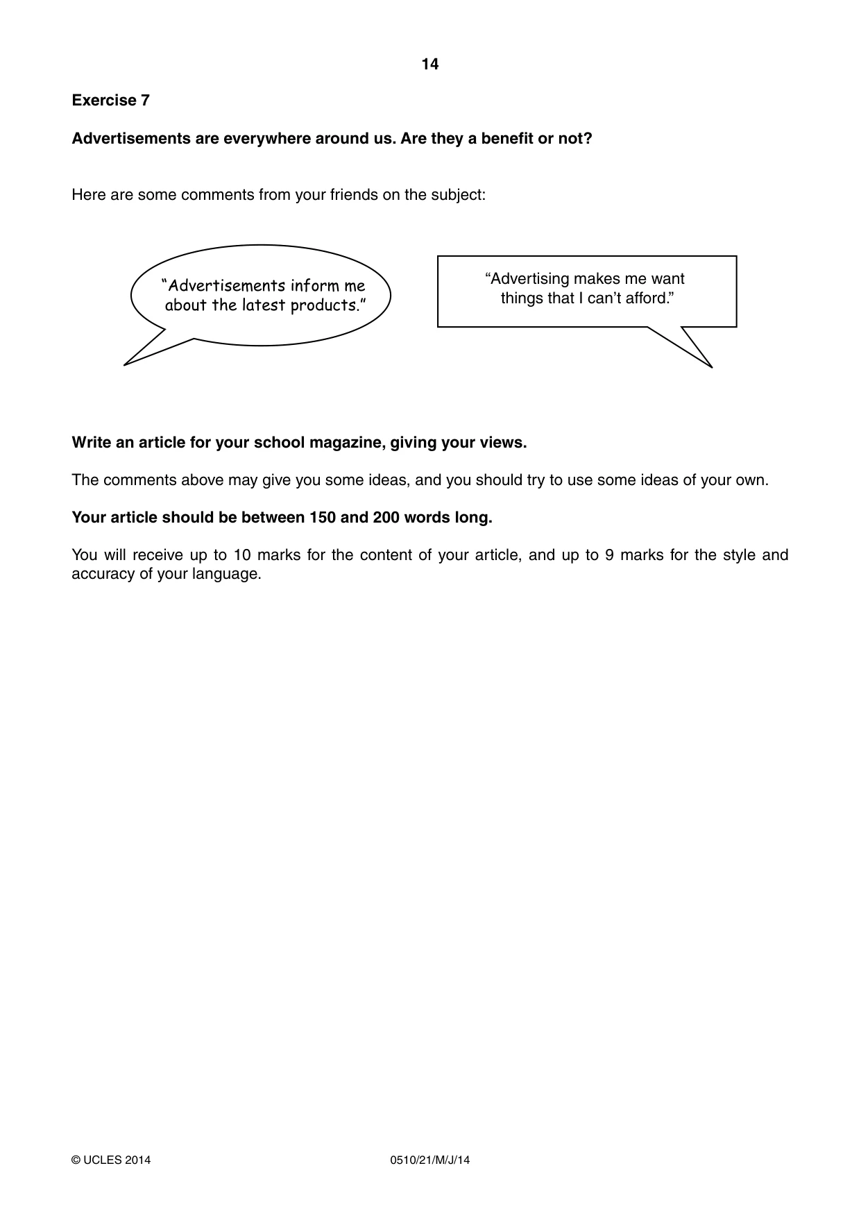 Cambridge IGCSE English - Second Language (oral endorsement) 0510 2014 May/June Paper 2 · Variant 1 question paper, page 14 of 16