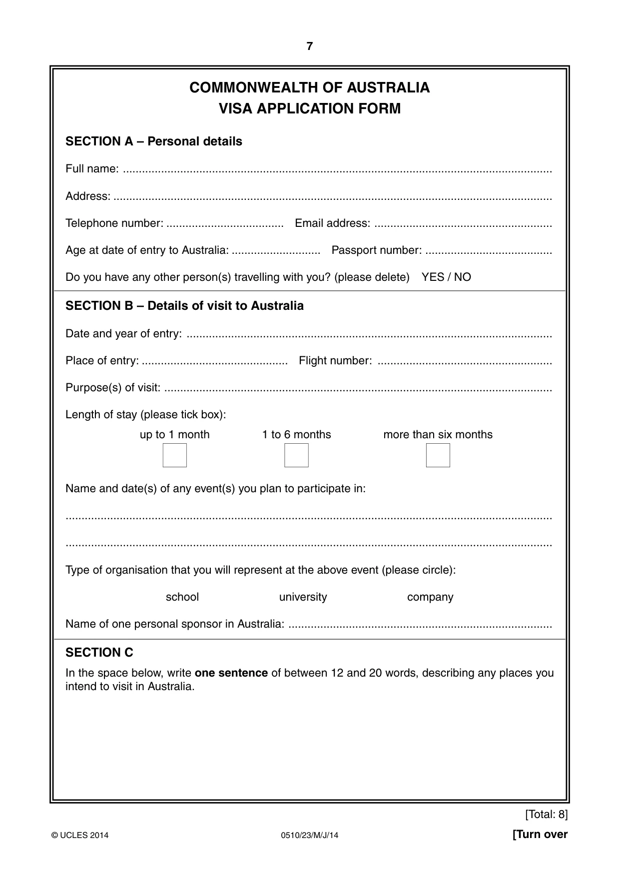 Cambridge IGCSE English - Second Language (oral endorsement) 0510 2014 May/June Paper 2 · Variant 3 question paper, page 7 of 16