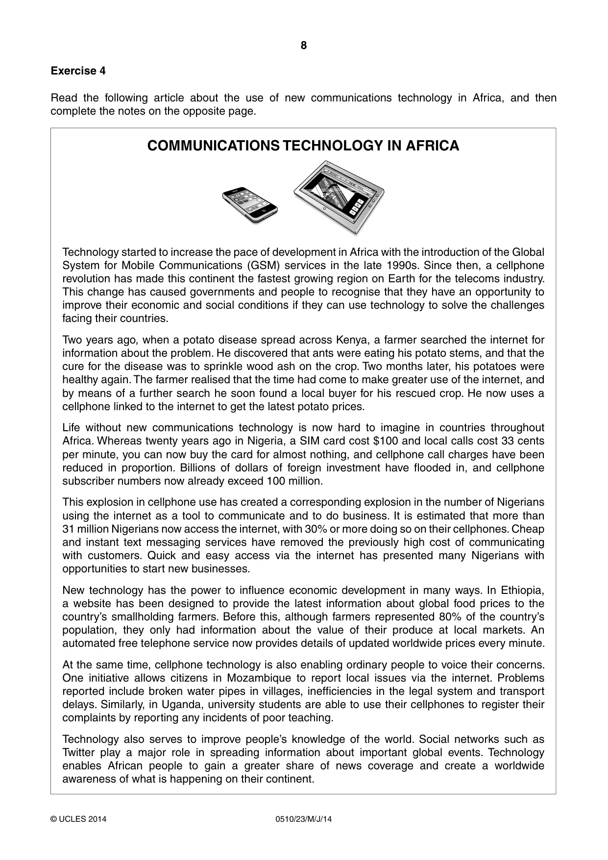 Cambridge IGCSE English - Second Language (oral endorsement) 0510 2014 May/June Paper 2 · Variant 3 question paper, page 8 of 16