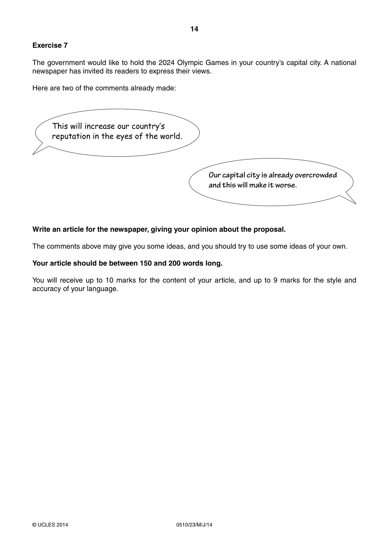 Cambridge IGCSE English - Second Language (oral endorsement) 0510 2014 May/June Paper 2 · Variant 3 question paper, page 14 of 16