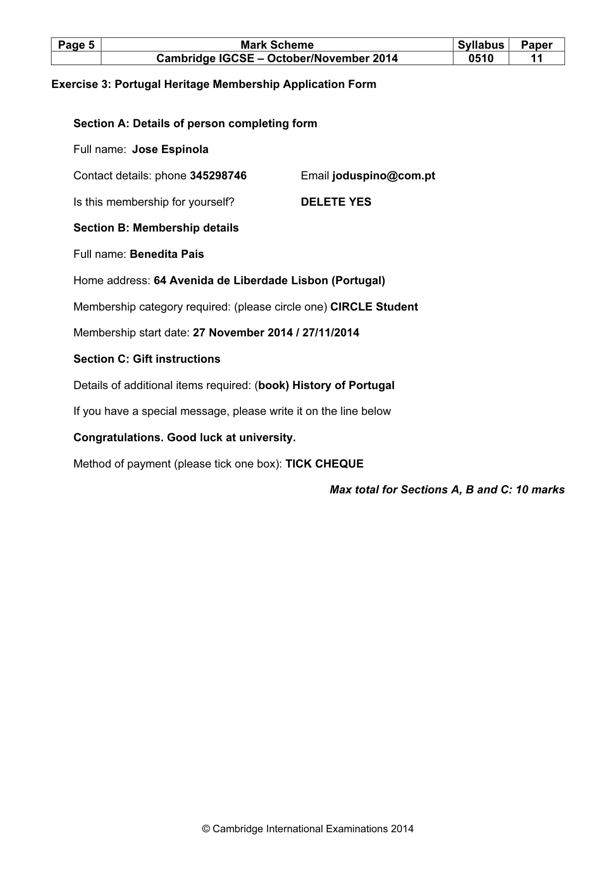 Mark scheme, page 5 of 11