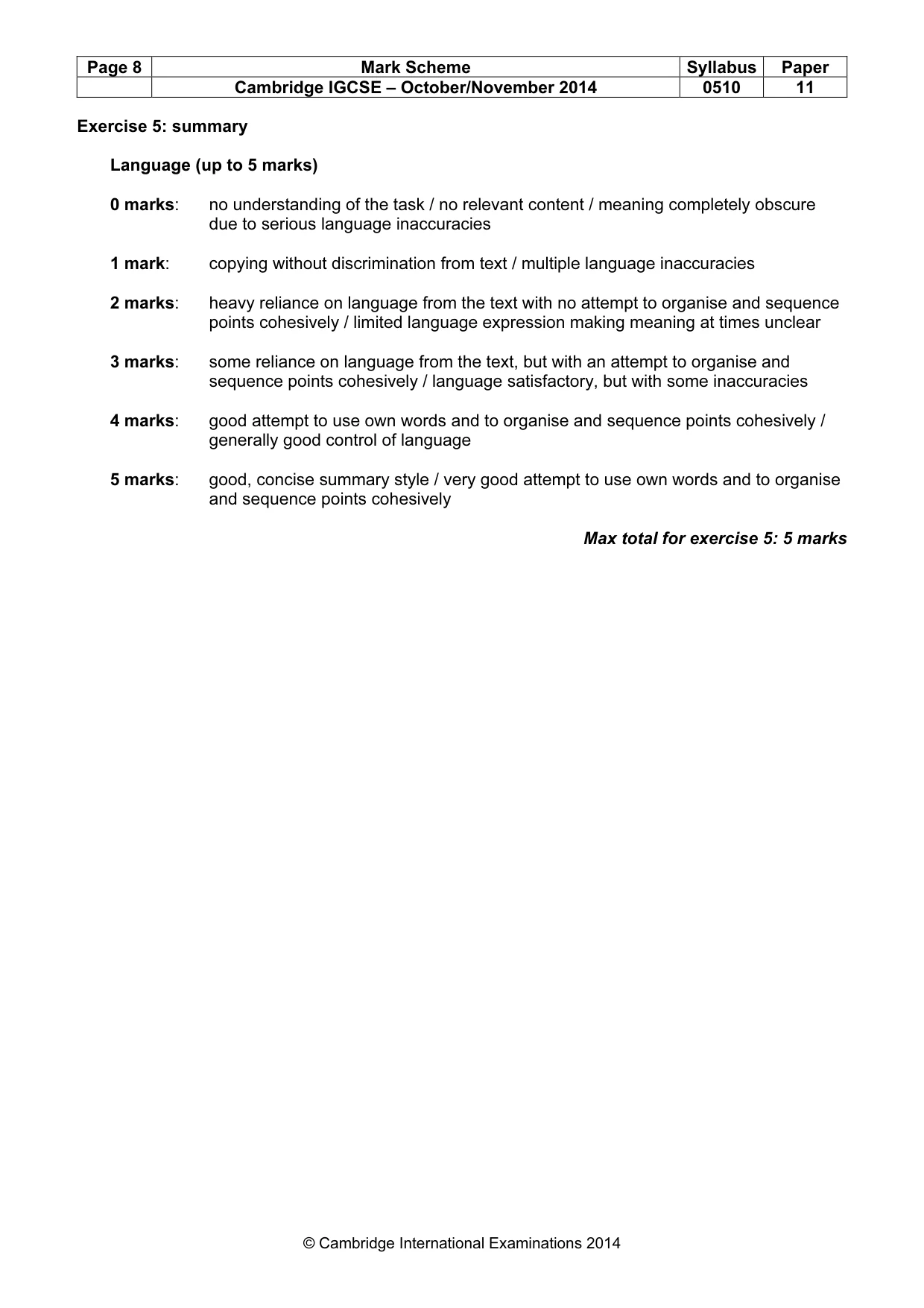 Mark scheme, page 8 of 11
