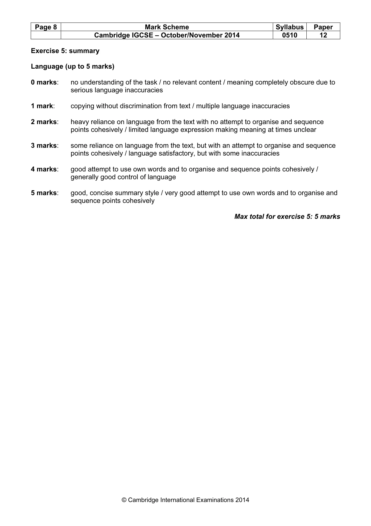 Mark scheme, page 8 of 11