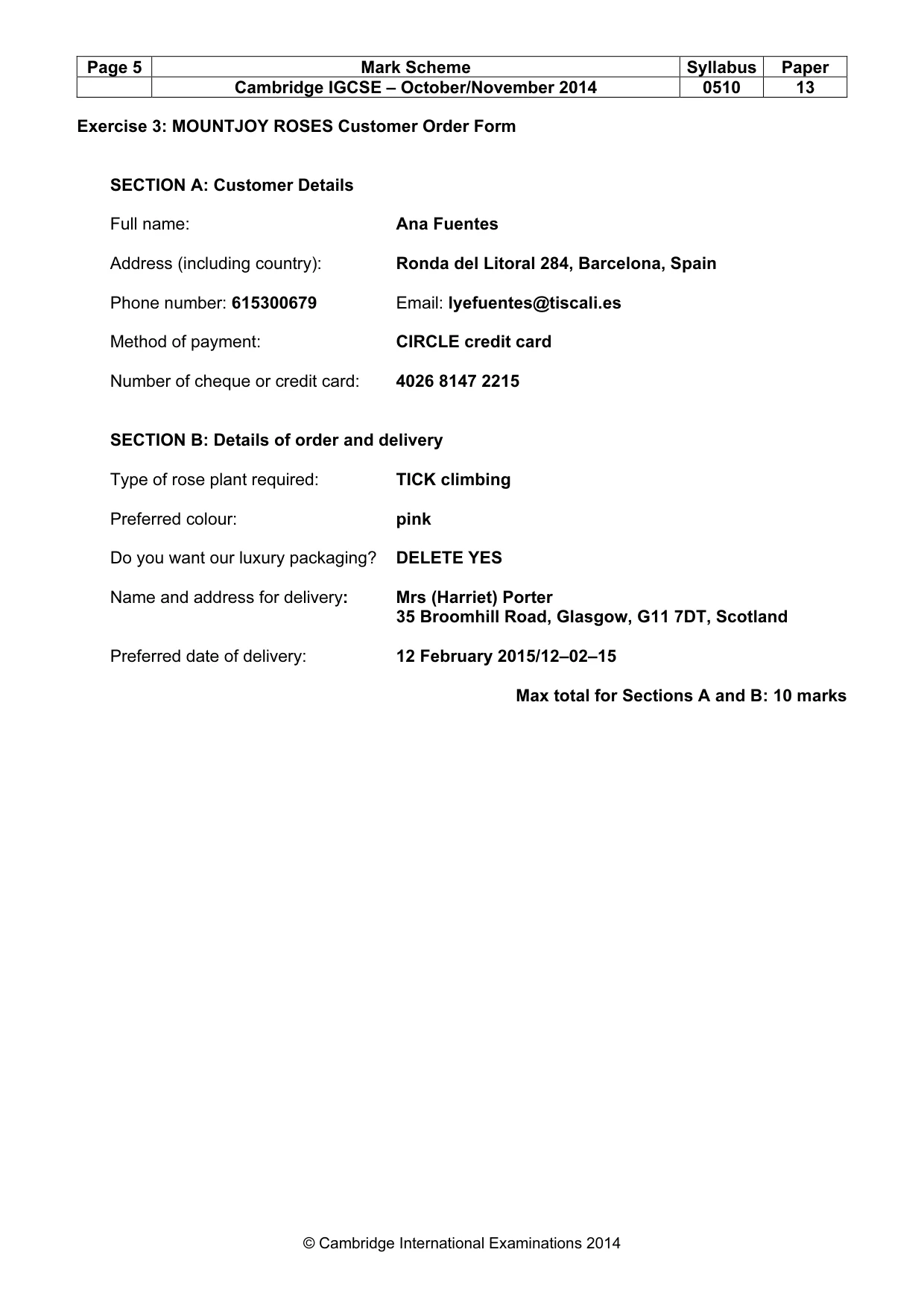 Mark scheme, page 5 of 11