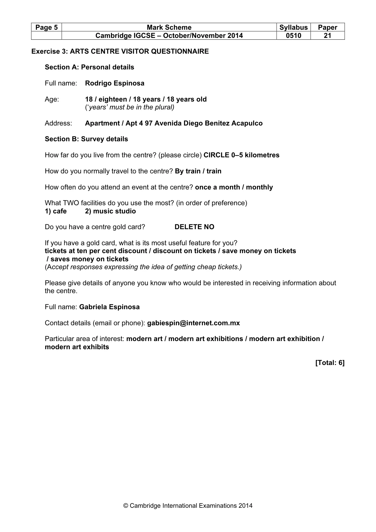 Mark scheme, page 5 of 12