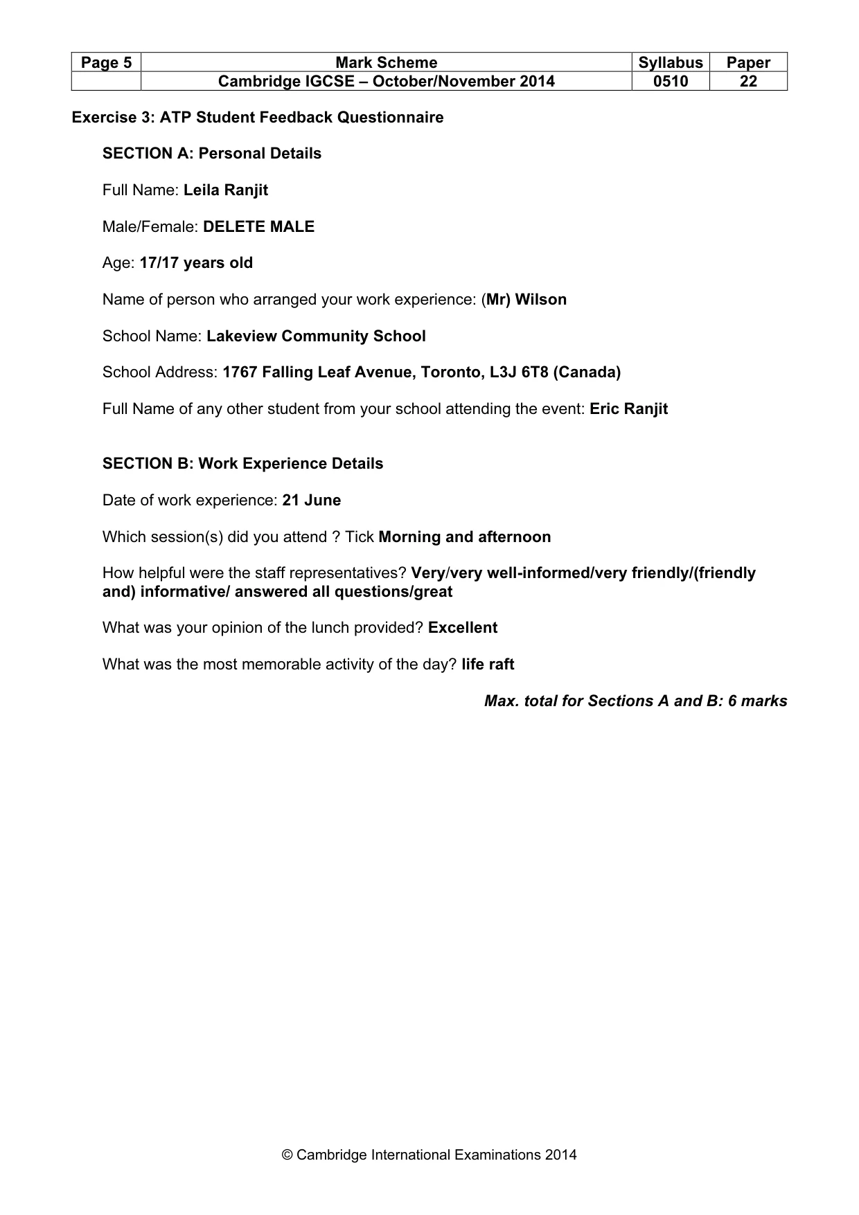 Mark scheme, page 5 of 12