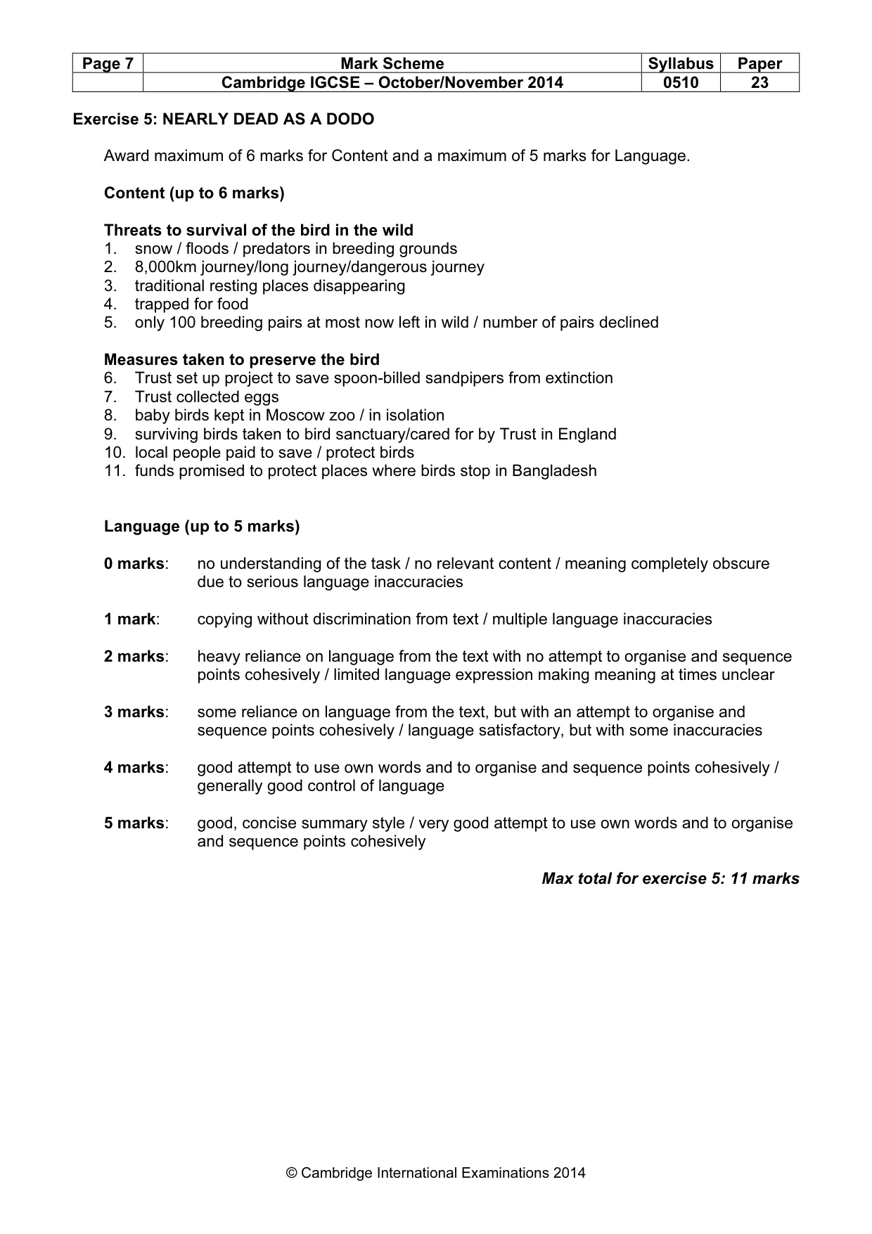 Mark scheme, page 7 of 11