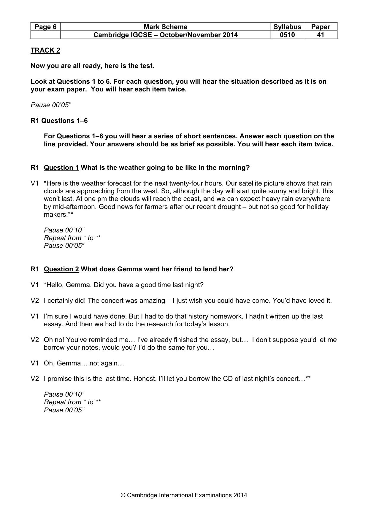 Mark scheme, page 6 of 14