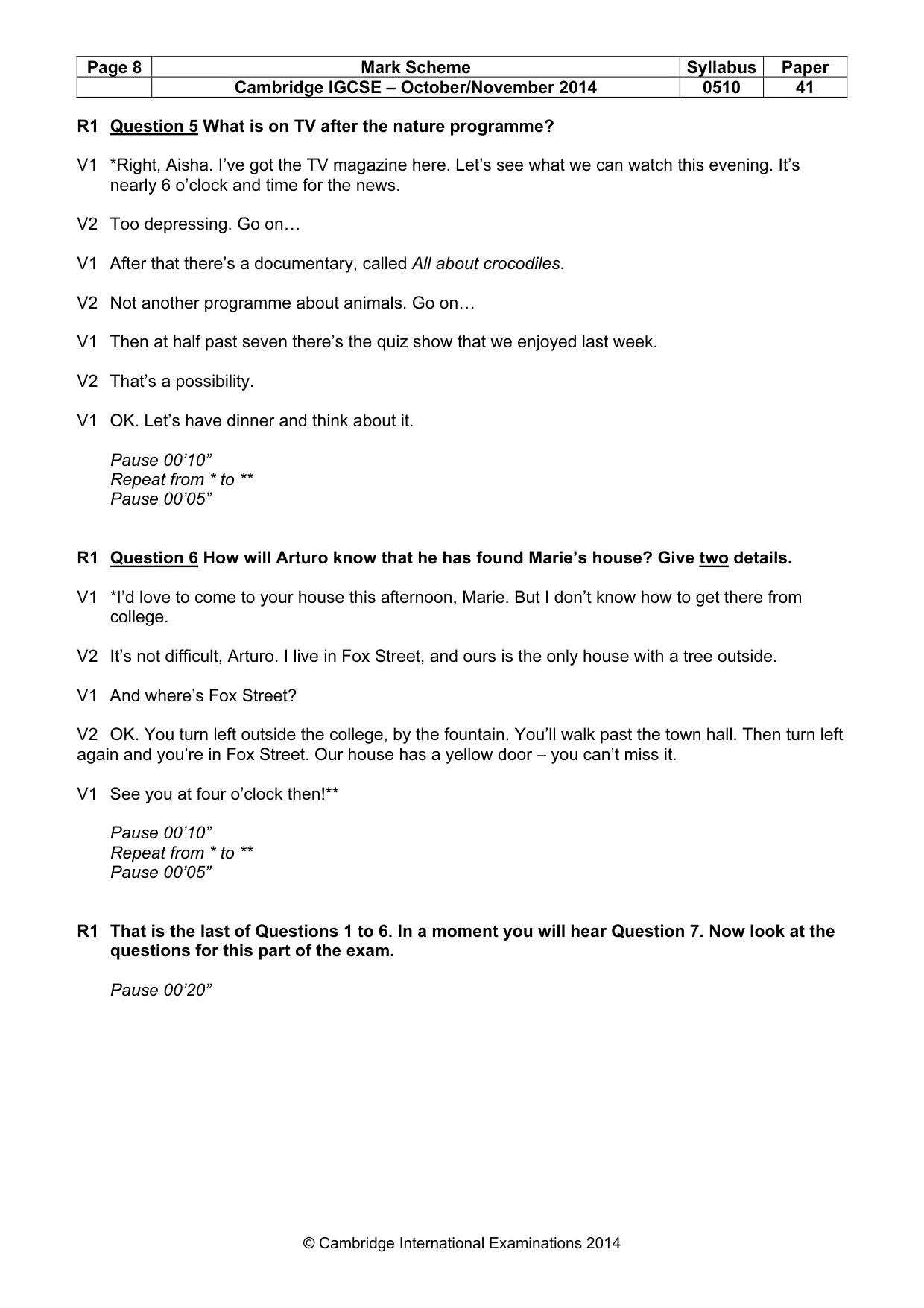 Mark scheme, page 8 of 14