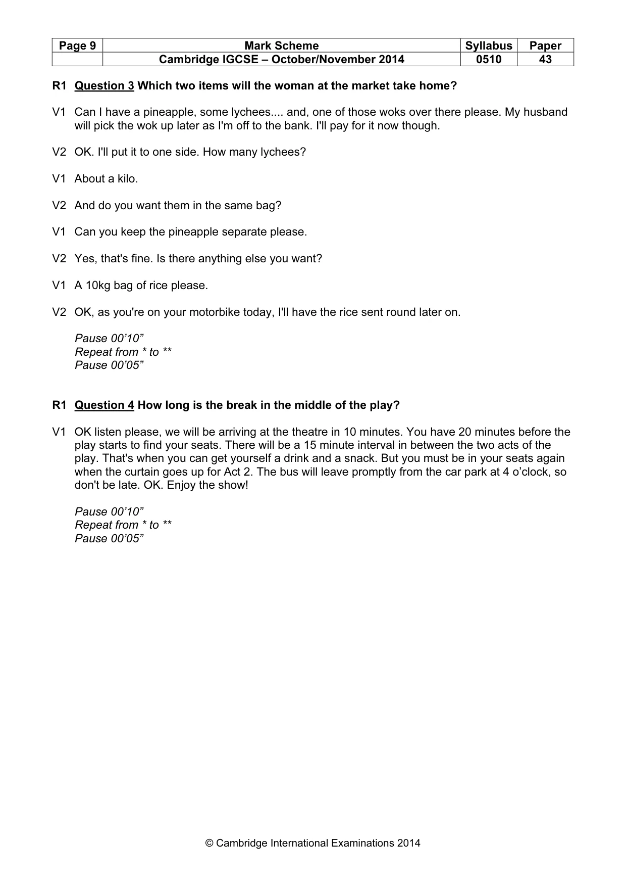 Mark scheme, page 9 of 15