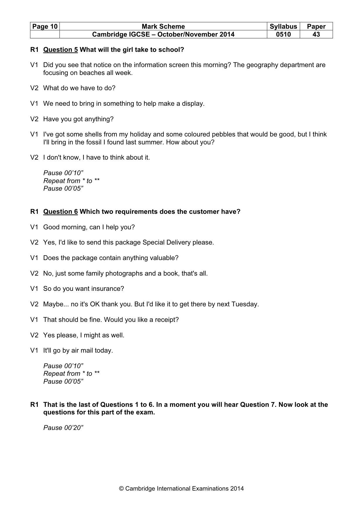 Mark scheme, page 10 of 15