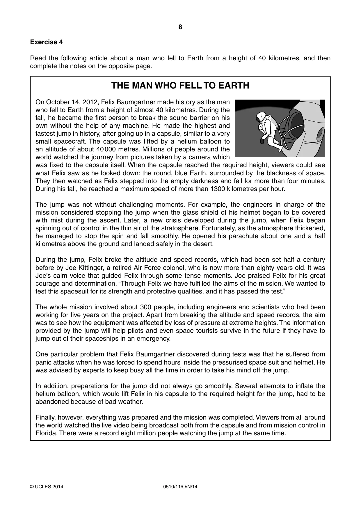 Cambridge IGCSE English - Second Language (oral endorsement) 0510 2014 Oct/Nov Paper 1 · Variant 1 question paper, page 8 of 16
