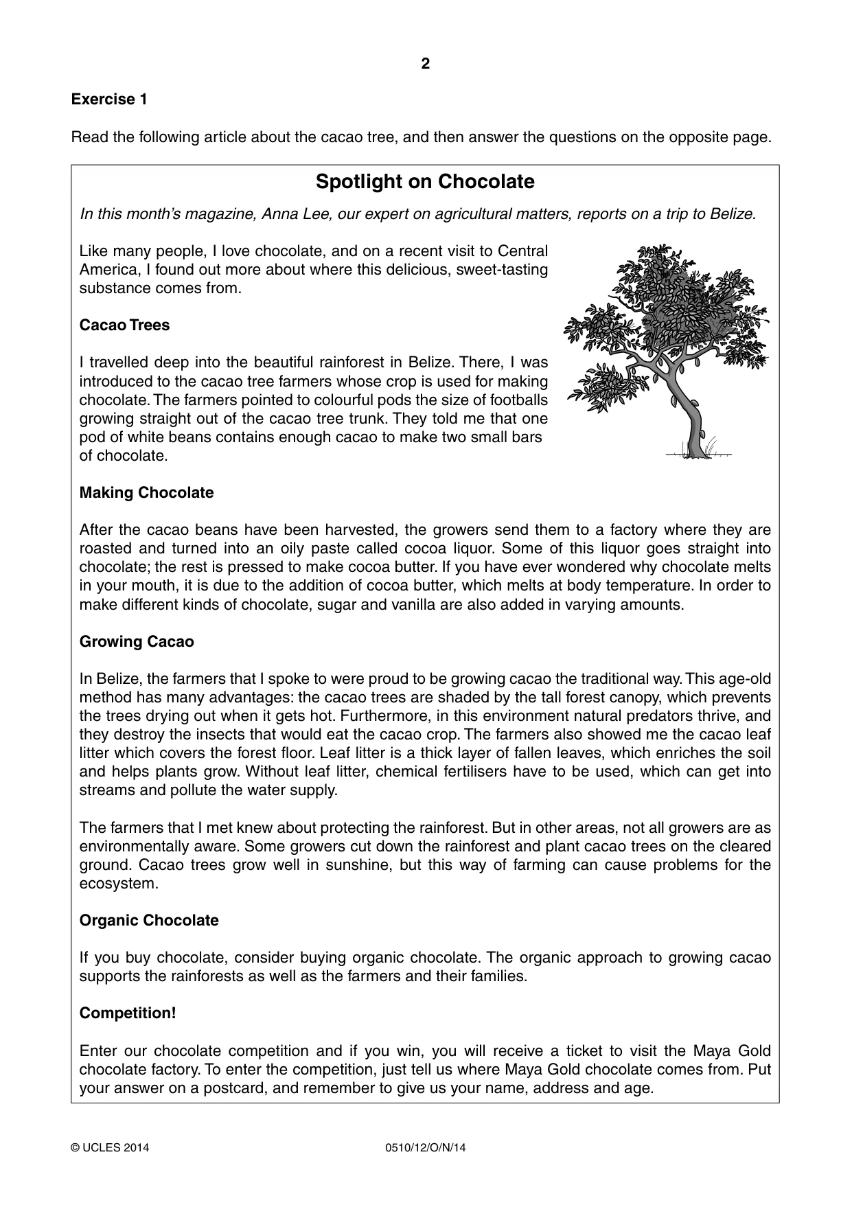 Cambridge IGCSE English - Second Language (oral endorsement) 0510 2014 Oct/Nov Paper 1 · Variant 2 question paper, page 2 of 16
