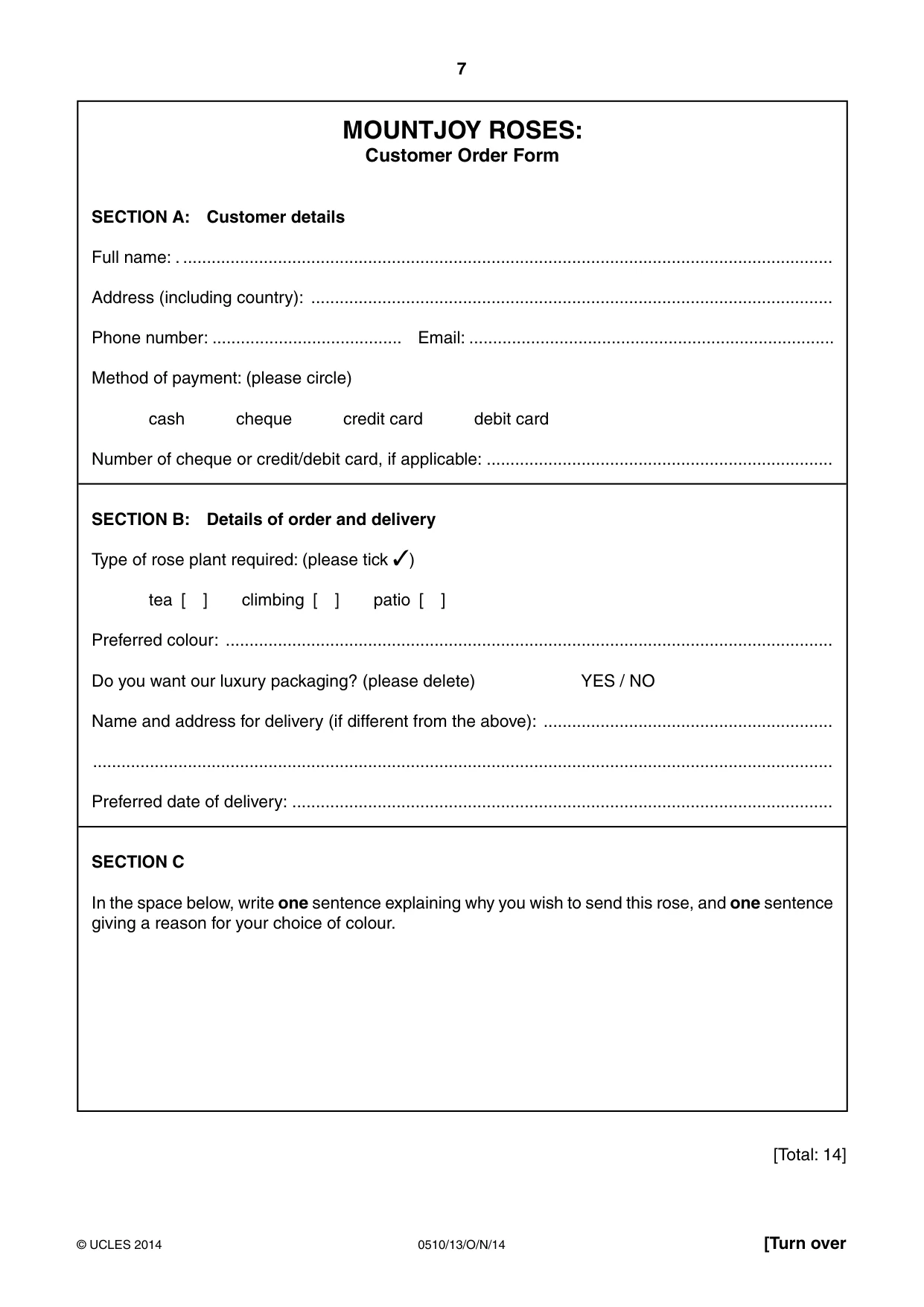 Cambridge IGCSE English - Second Language (oral endorsement) 0510 2014 Oct/Nov Paper 1 · Variant 3 question paper, page 7 of 16