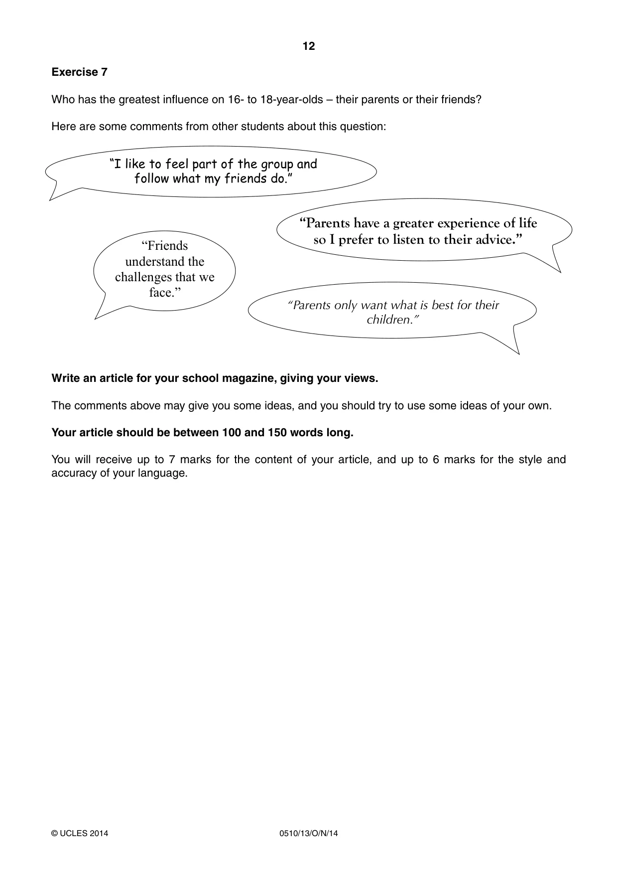 Cambridge IGCSE English - Second Language (oral endorsement) 0510 2014 Oct/Nov Paper 1 · Variant 3 question paper, page 12 of 16