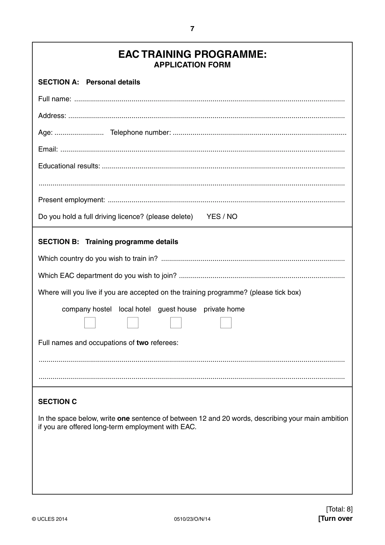 Cambridge IGCSE English - Second Language (oral endorsement) 0510 2014 Oct/Nov Paper 2 · Variant 3 question paper, page 7 of 16