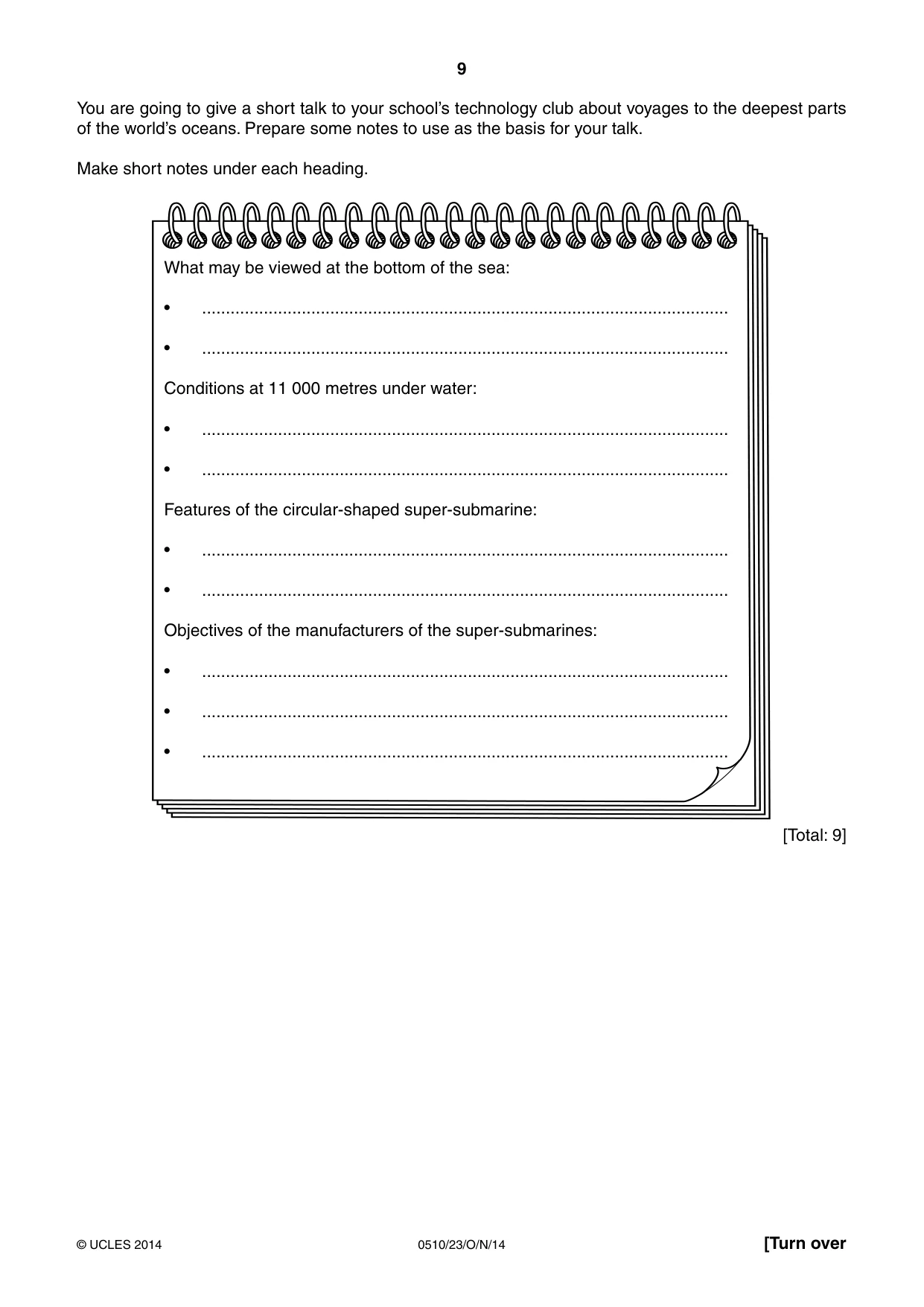 Cambridge IGCSE English - Second Language (oral endorsement) 0510 2014 Oct/Nov Paper 2 · Variant 3 question paper, page 9 of 16