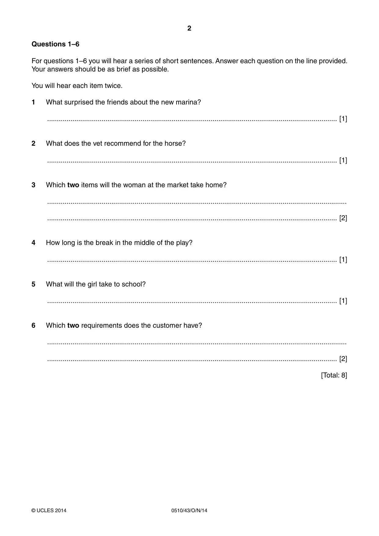 Cambridge IGCSE English - Second Language (oral endorsement) 0510 2014 Oct/Nov Paper 4 · Variant 3 question paper, page 2 of 8