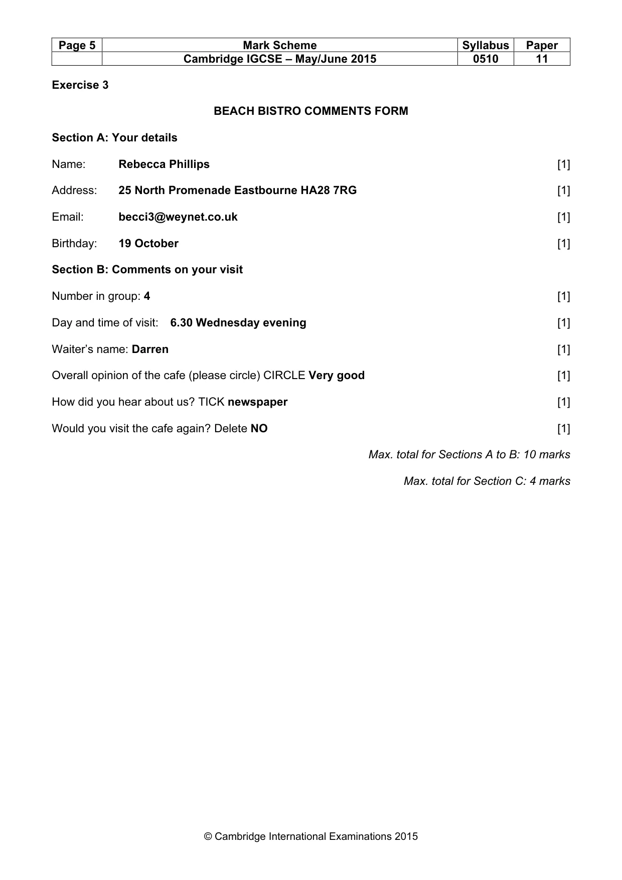 Mark scheme, page 5 of 11