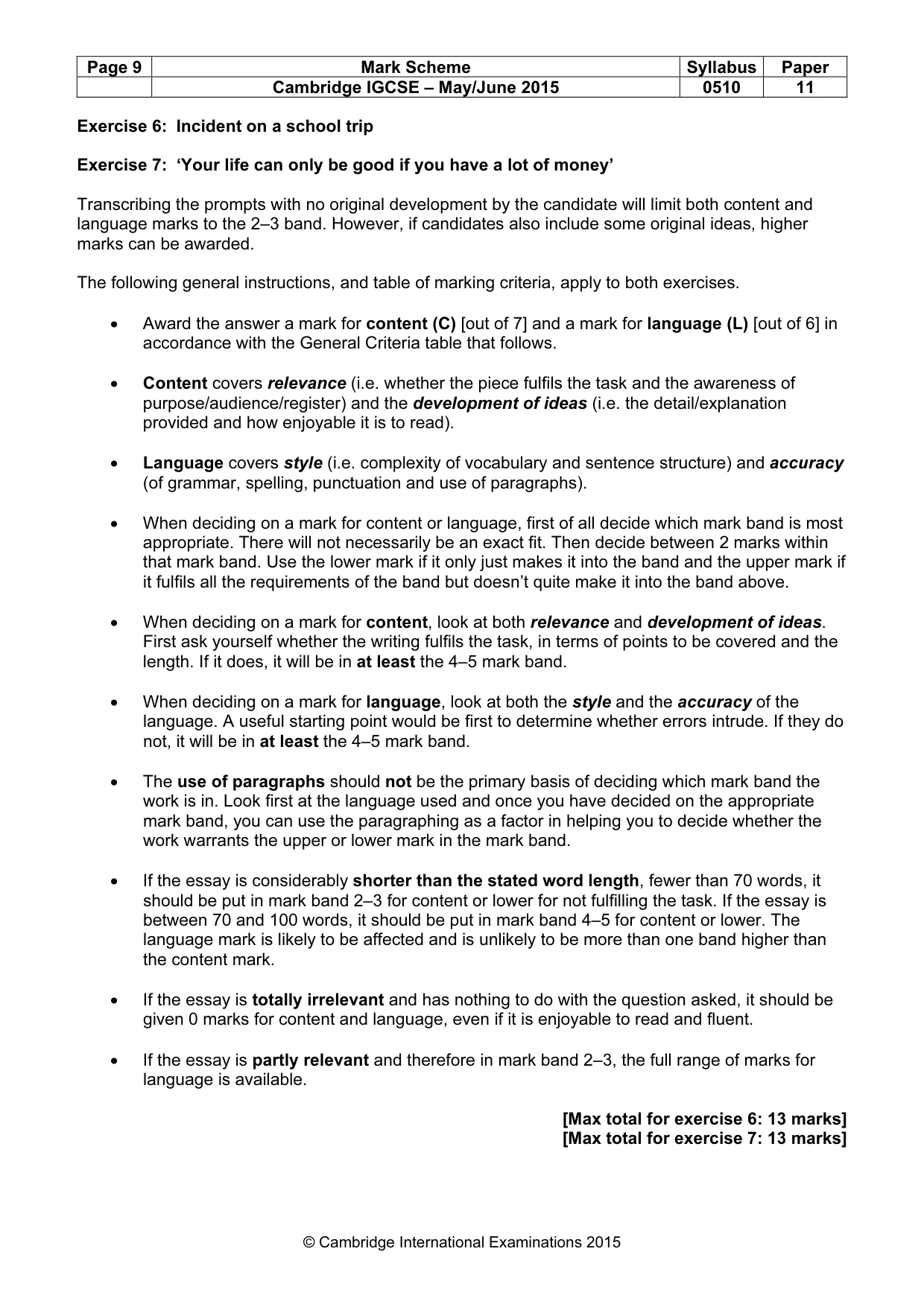 Mark scheme, page 9 of 11