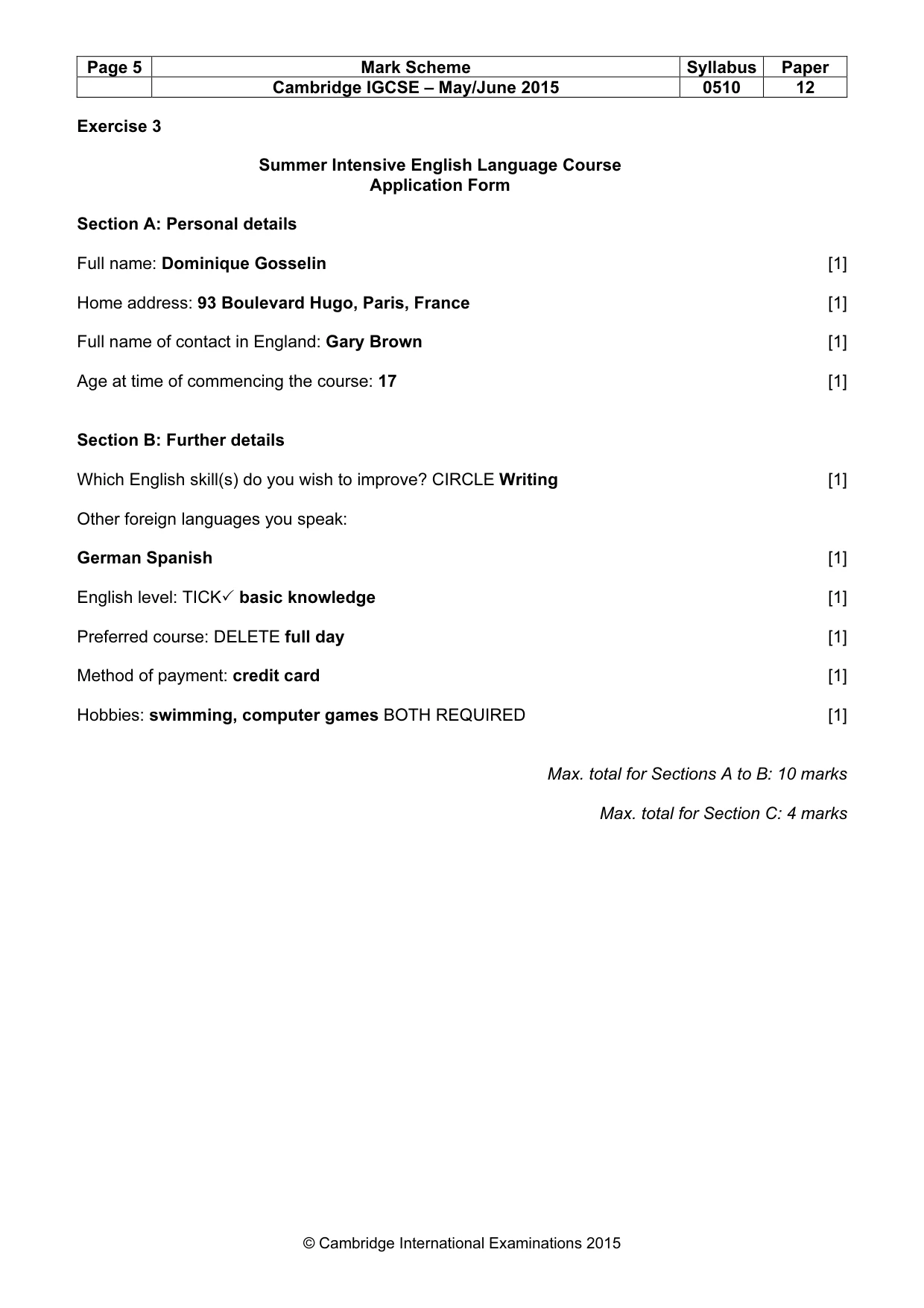 Mark scheme, page 5 of 11