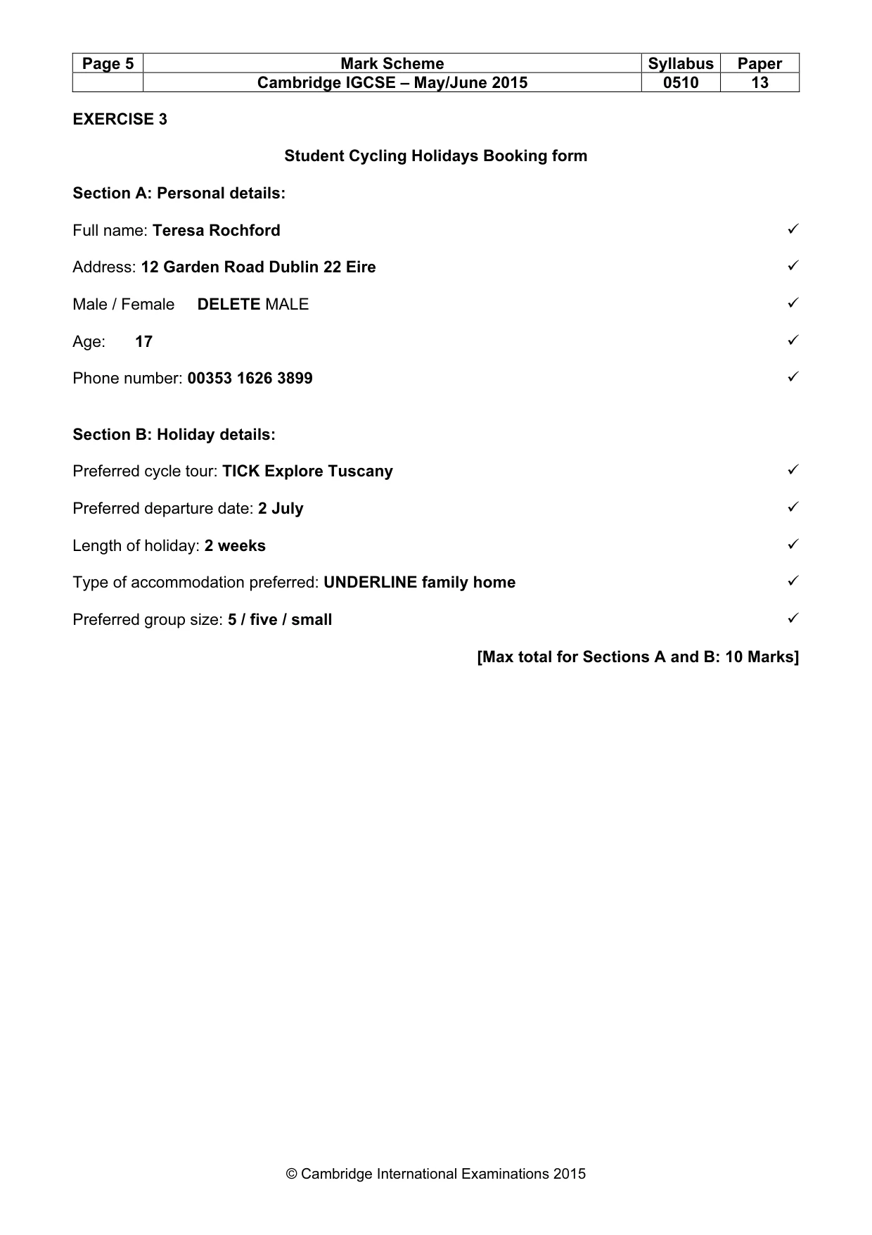 Mark scheme, page 5 of 11