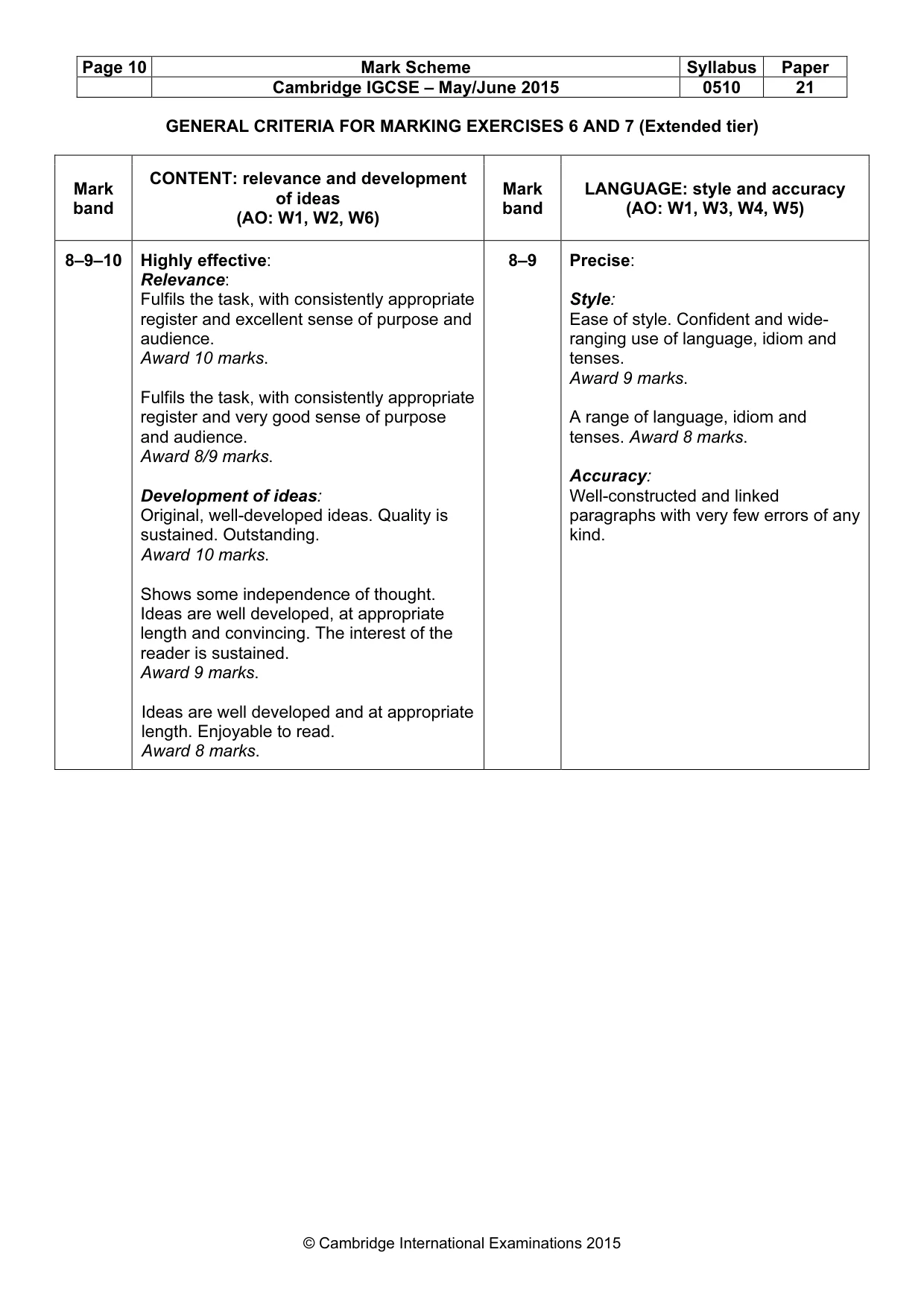 Mark scheme, page 10 of 12