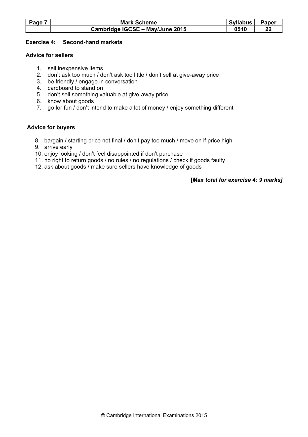 Mark scheme, page 7 of 11