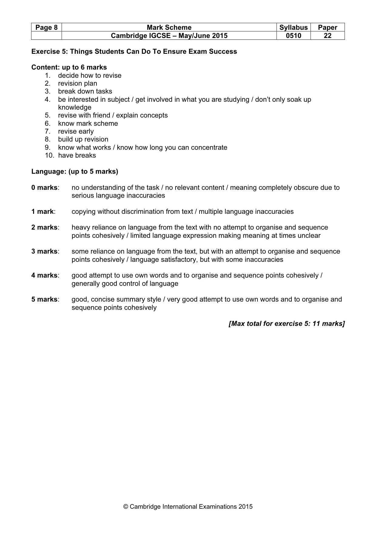 Mark scheme, page 8 of 11