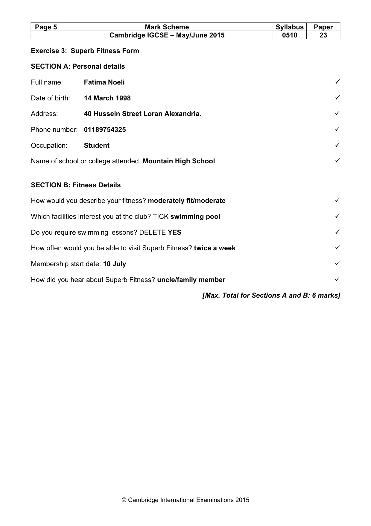 Mark scheme, page 5 of 12