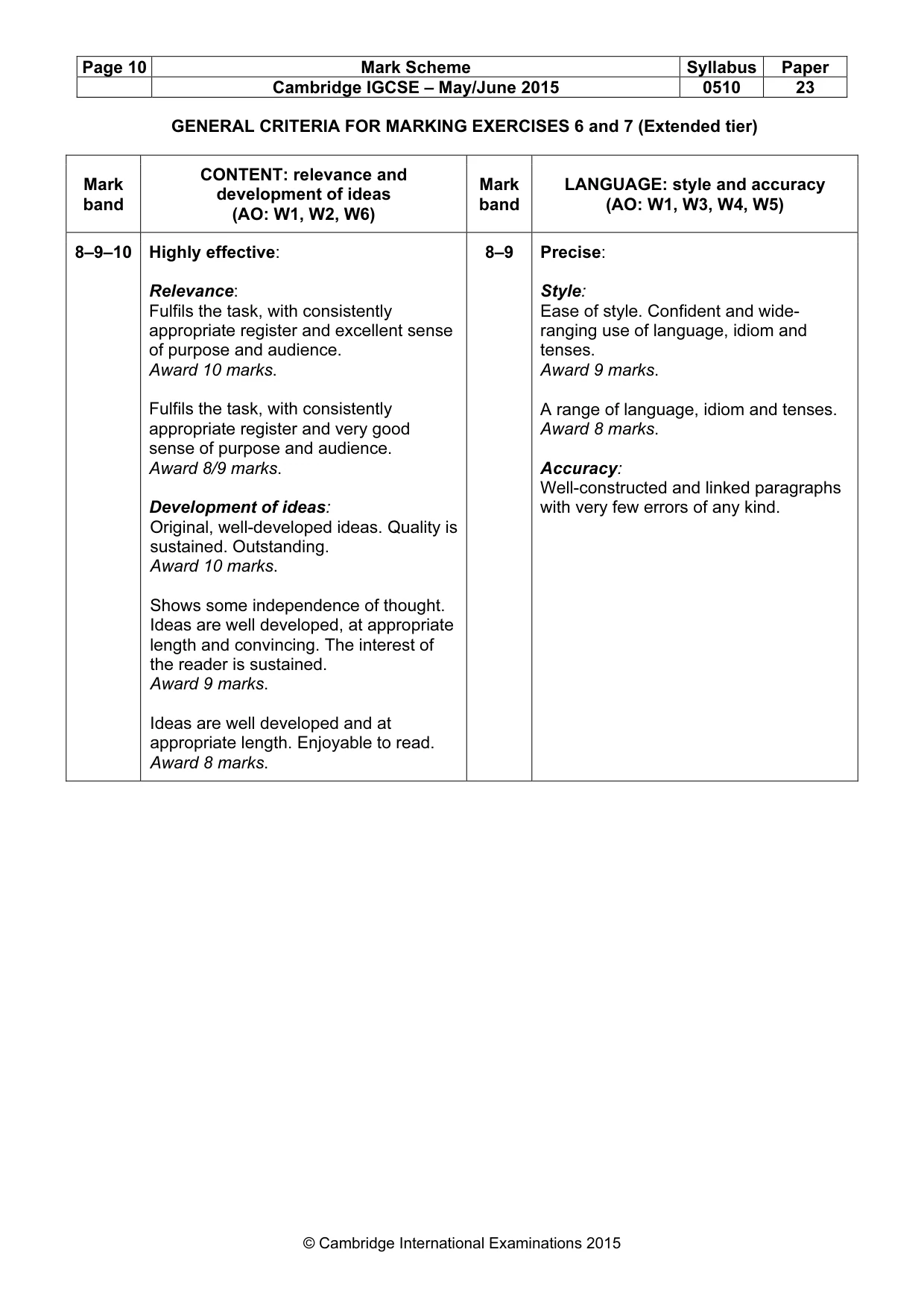 Mark scheme, page 10 of 12