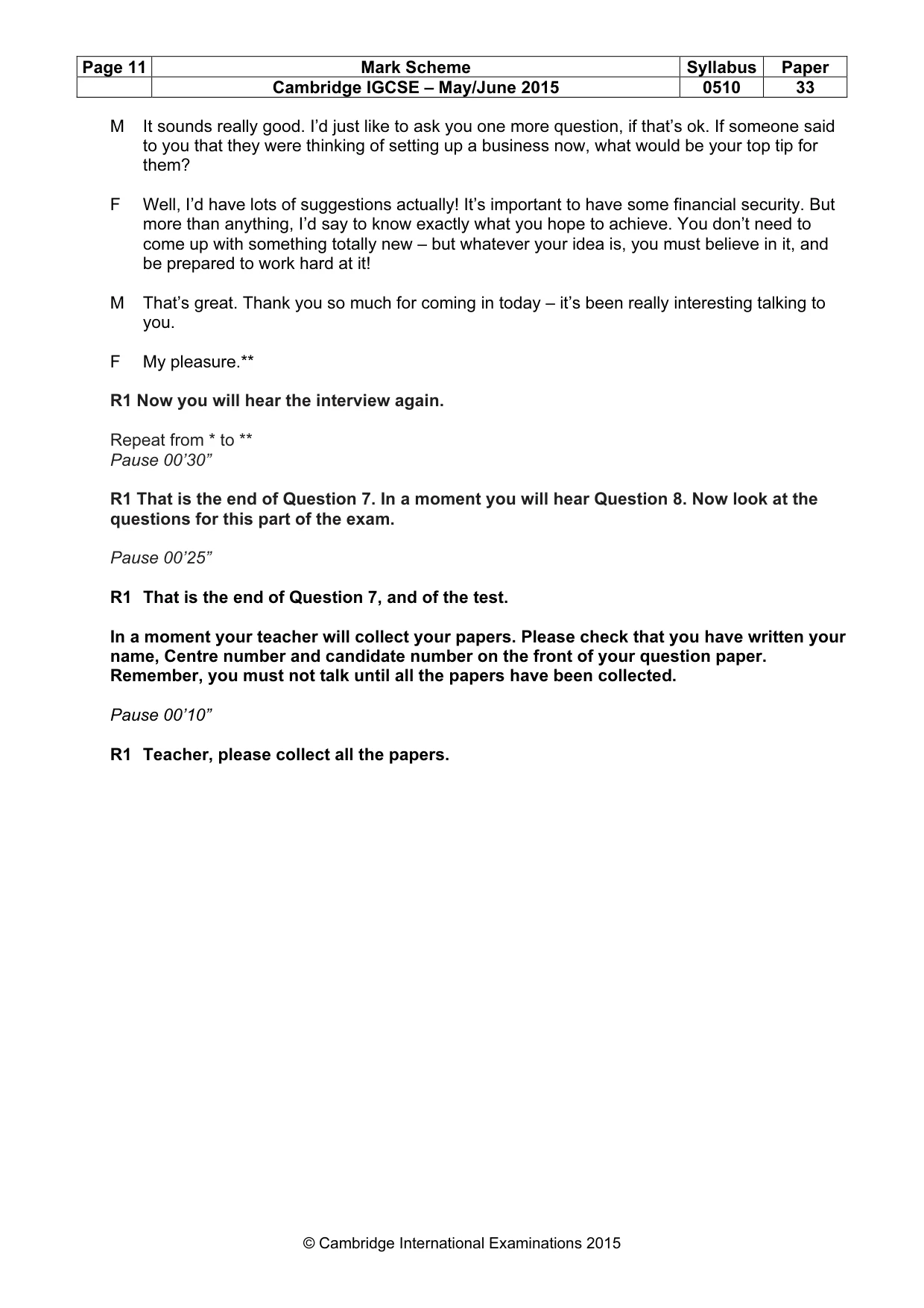 Mark scheme, page 11 of 11