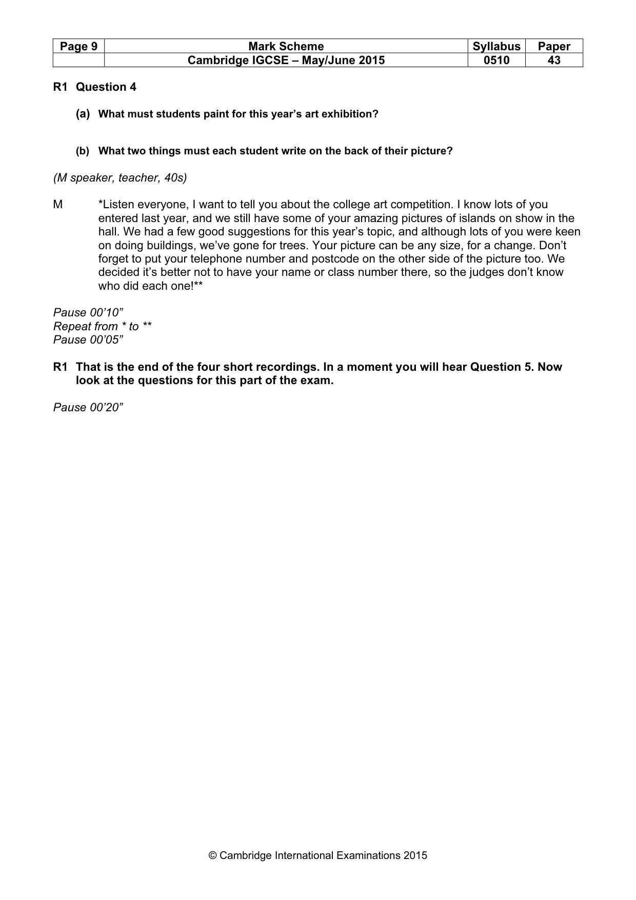 Mark scheme, page 9 of 16