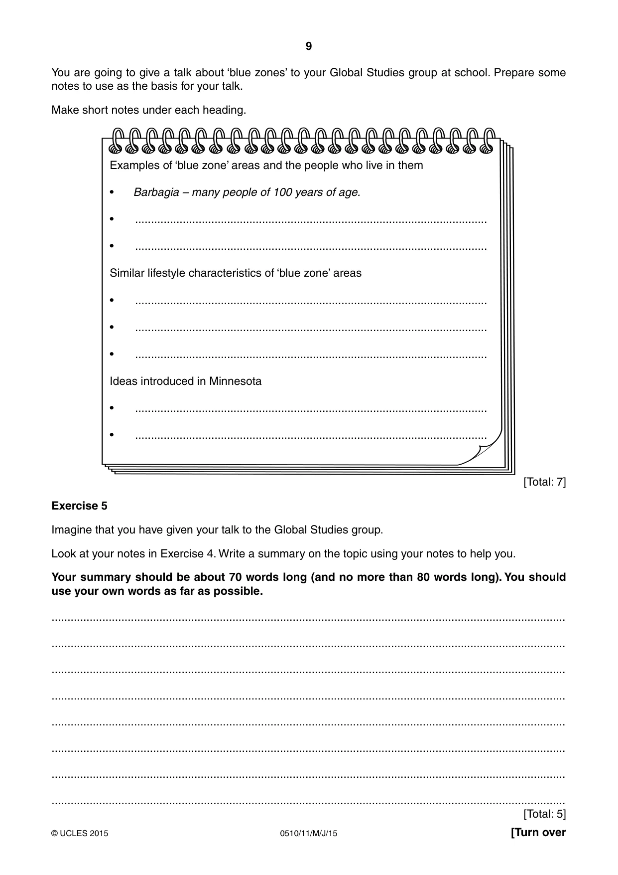 Cambridge IGCSE English - Second Language (oral endorsement) 0510 2015 May/June Paper 1 · Variant 1 question paper, page 9 of 16