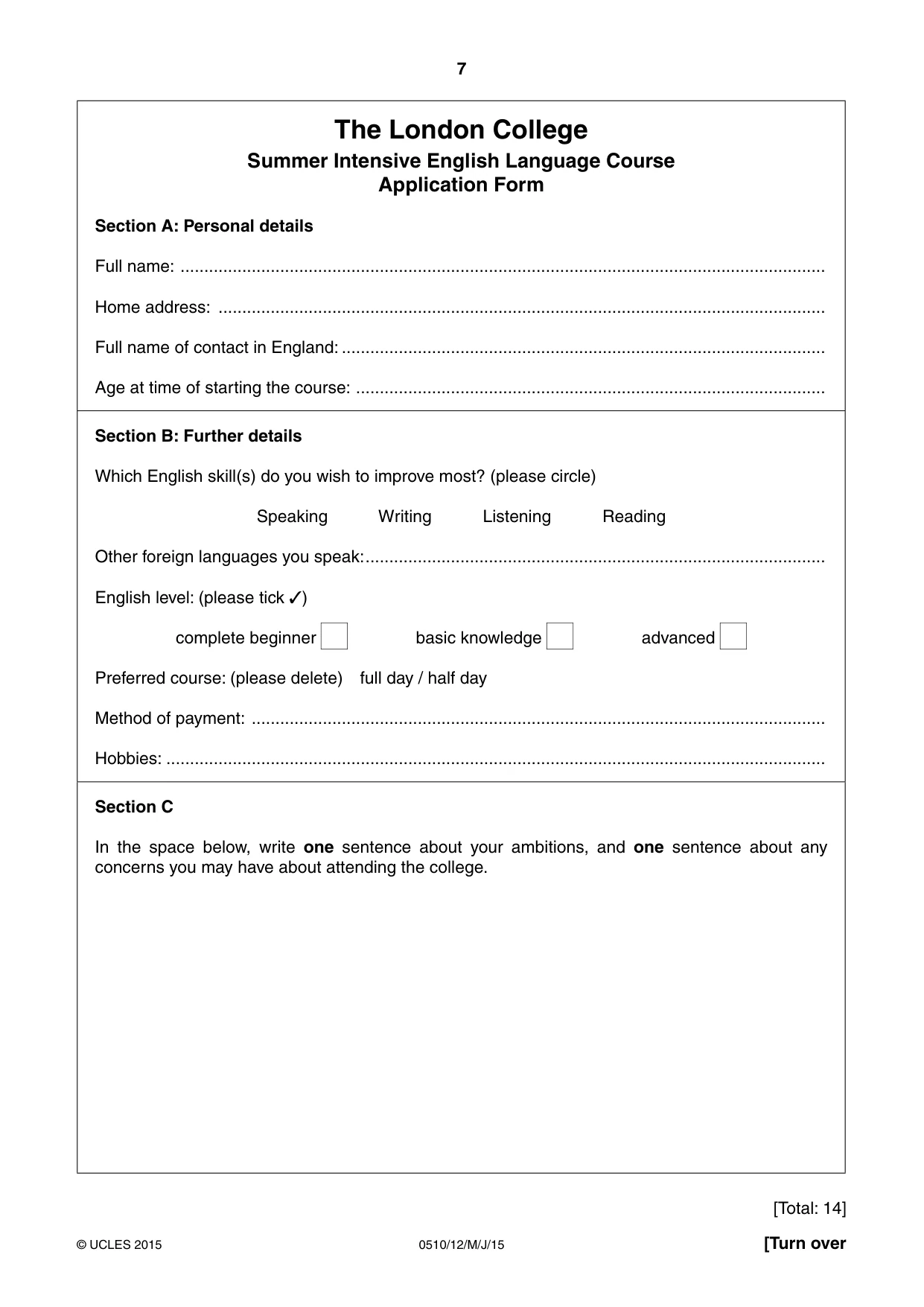 Cambridge IGCSE English - Second Language (oral endorsement) 0510 2015 May/June Paper 1 · Variant 2 question paper, page 7 of 16
