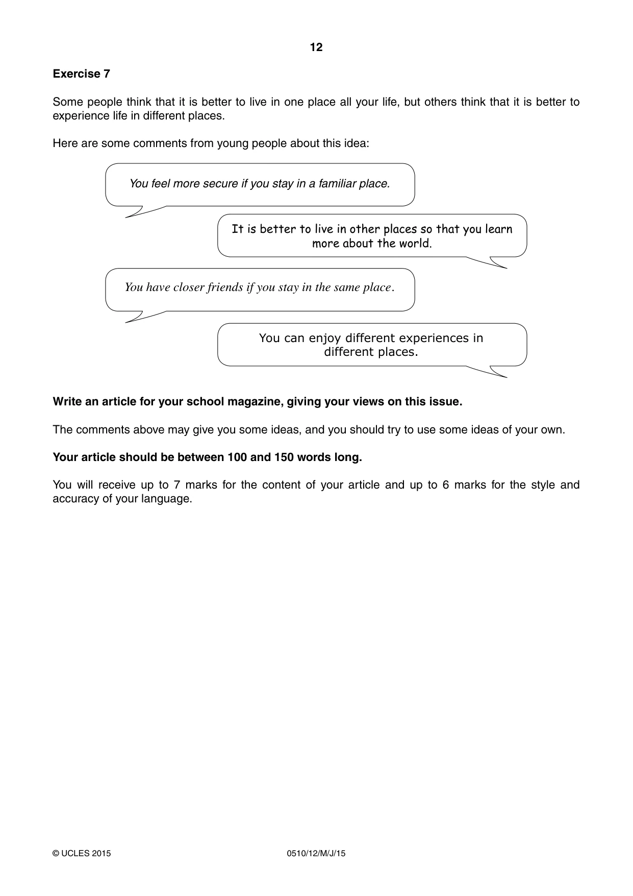 Cambridge IGCSE English - Second Language (oral endorsement) 0510 2015 May/June Paper 1 · Variant 2 question paper, page 12 of 16