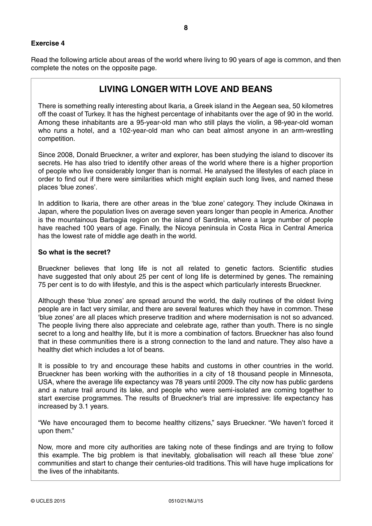 Cambridge IGCSE English - Second Language (oral endorsement) 0510 2015 May/June Paper 2 · Variant 1 question paper, page 8 of 16