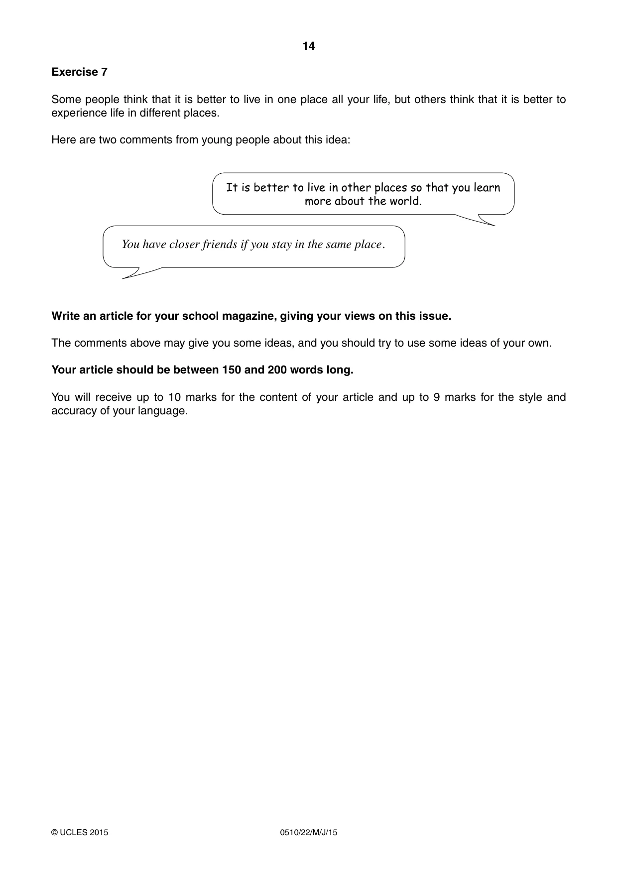 Cambridge IGCSE English - Second Language (oral endorsement) 0510 2015 May/June Paper 2 · Variant 2 question paper, page 14 of 16