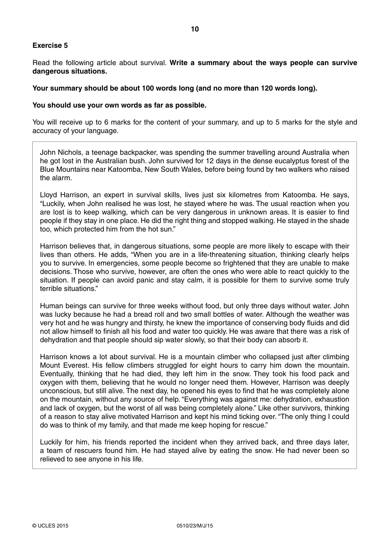Cambridge IGCSE English - Second Language (oral endorsement) 0510 2015 May/June Paper 2 · Variant 3 question paper, page 10 of 16