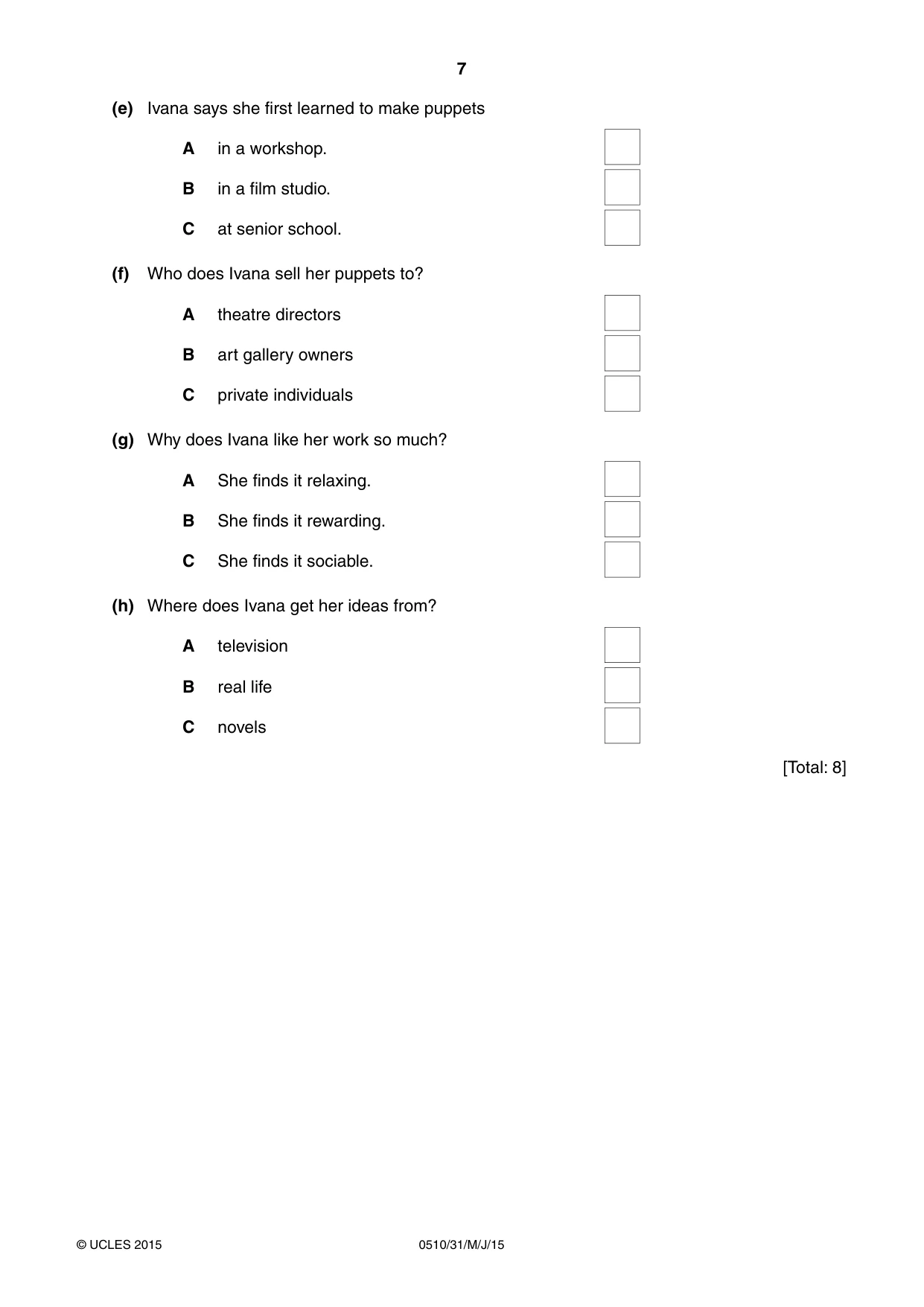 Cambridge IGCSE English - Second Language (oral endorsement) 0510 2015 May/June Paper 3 · Variant 1 question paper, page 7 of 8