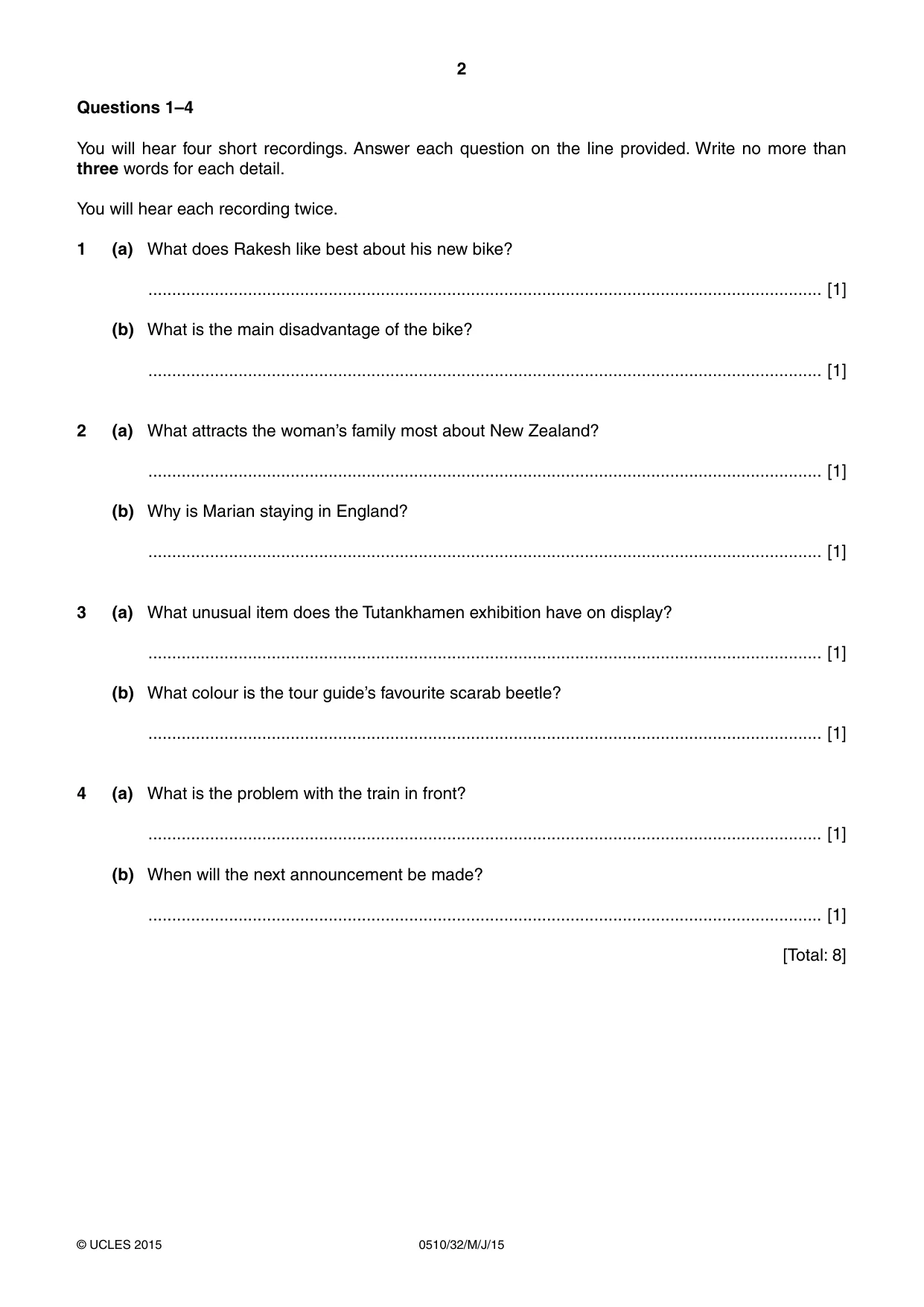 Cambridge IGCSE English - Second Language (oral endorsement) 0510 2015 May/June Paper 3 · Variant 2 question paper, page 2 of 8