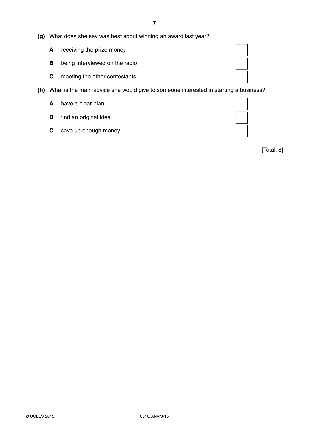 Cambridge IGCSE English - Second Language (oral endorsement) 0510 2015 May/June Paper 3 · Variant 3 question paper, page 7 of 8