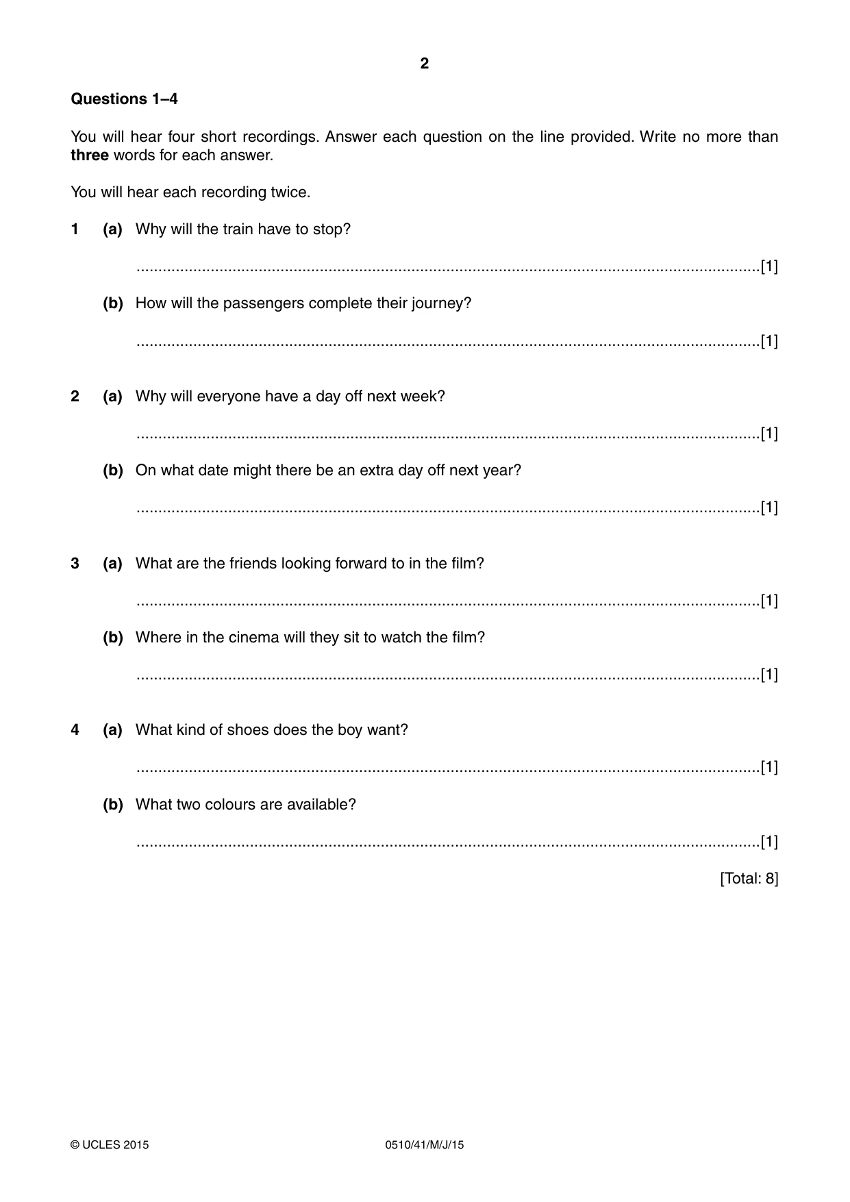 Cambridge IGCSE English - Second Language (oral endorsement) 0510 2015 May/June Paper 4 · Variant 1 question paper, page 2 of 12