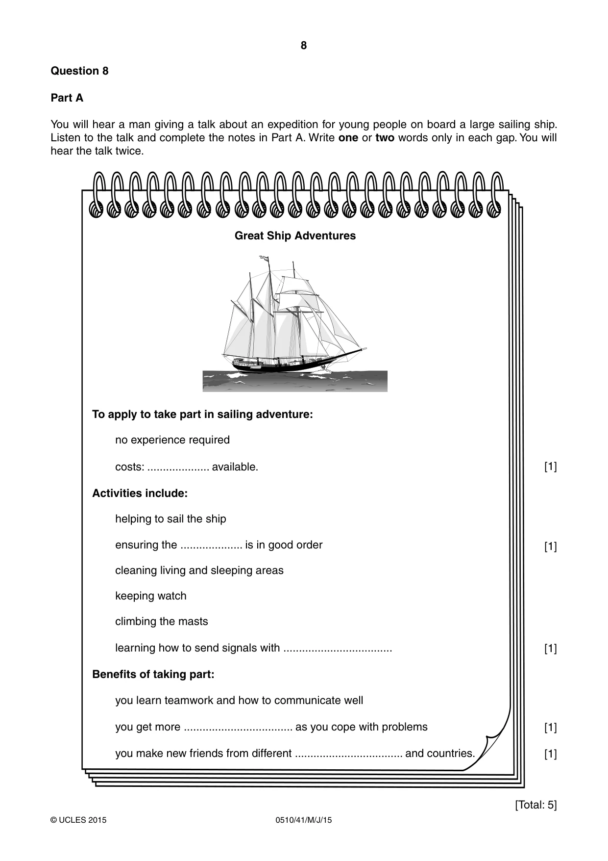 Cambridge IGCSE English - Second Language (oral endorsement) 0510 2015 May/June Paper 4 · Variant 1 question paper, page 8 of 12