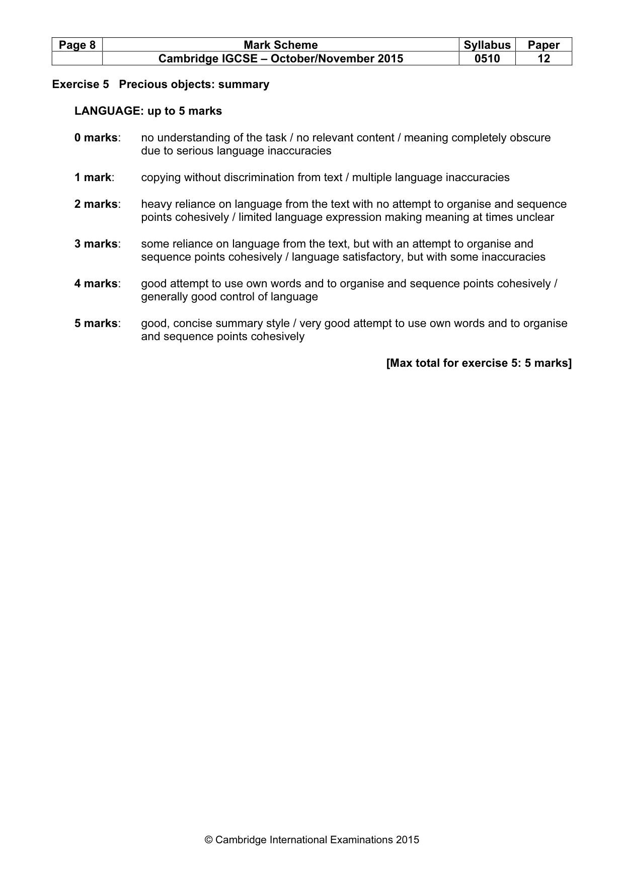 Mark scheme, page 8 of 11