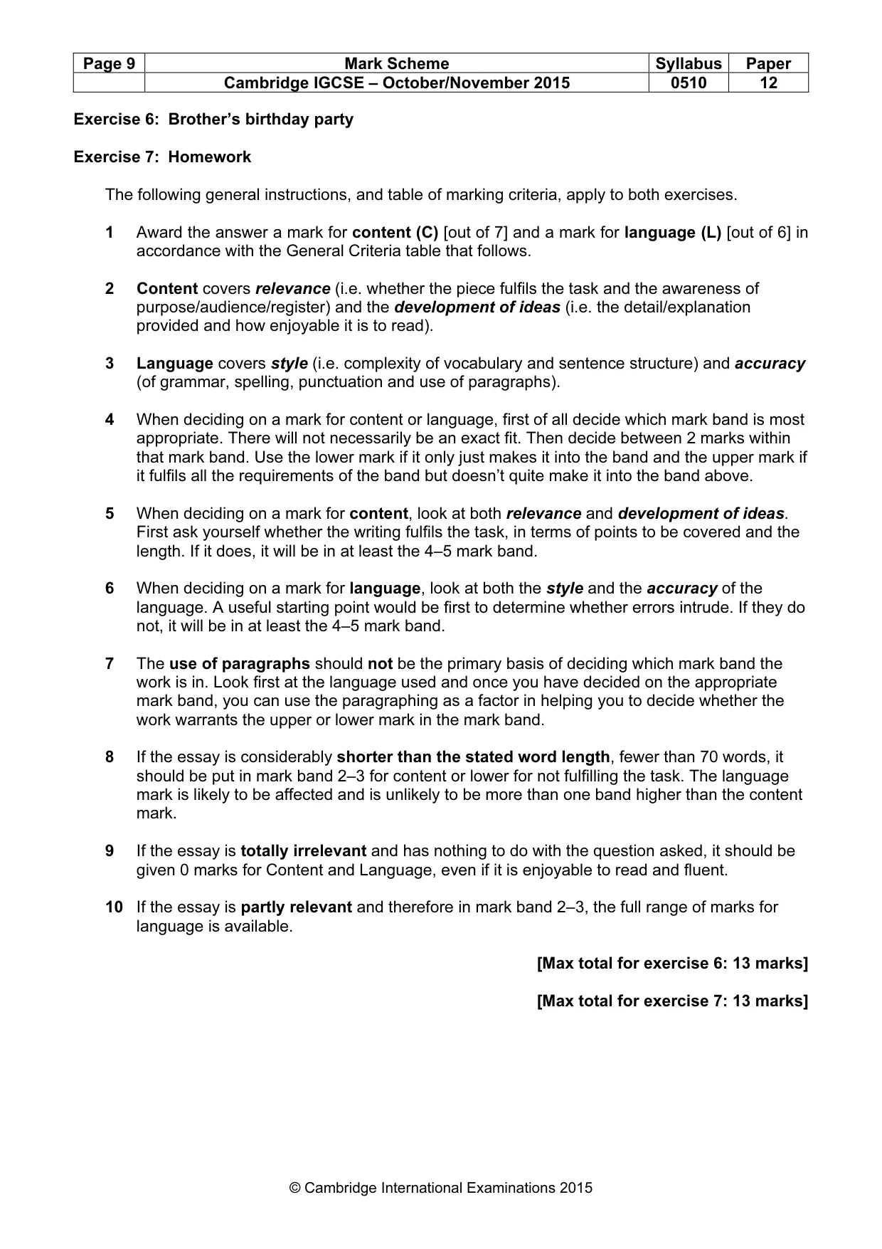 Mark scheme, page 9 of 11