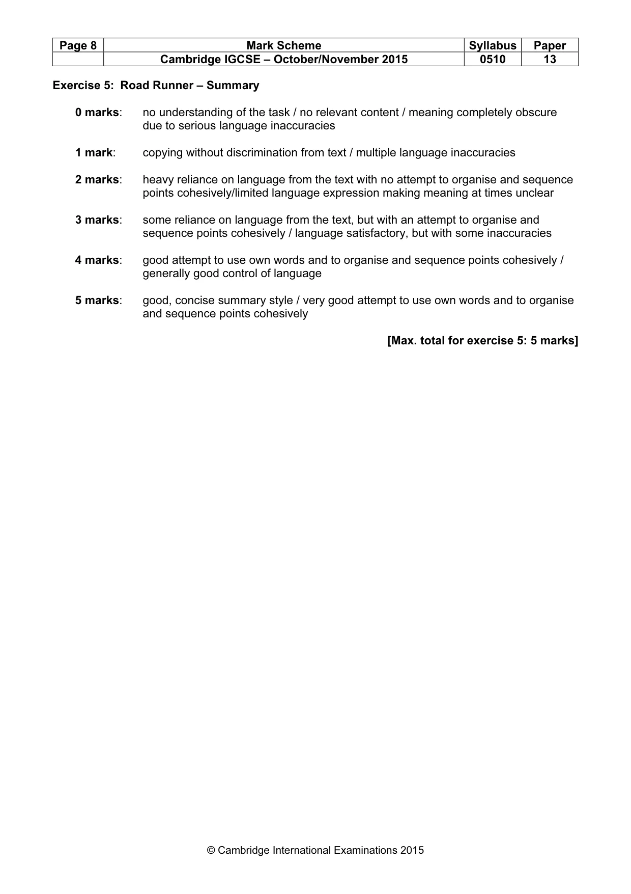 Mark scheme, page 8 of 11