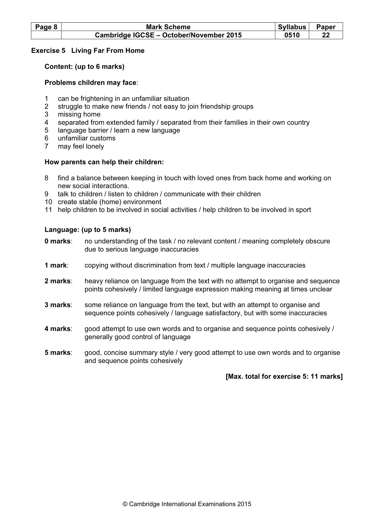Mark scheme, page 8 of 11